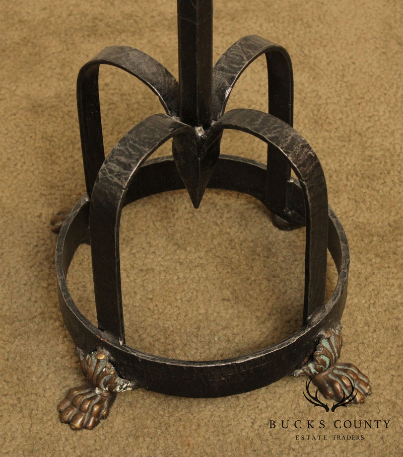 Spanish Renaissance Style Pair Forged Iron Candle Stands