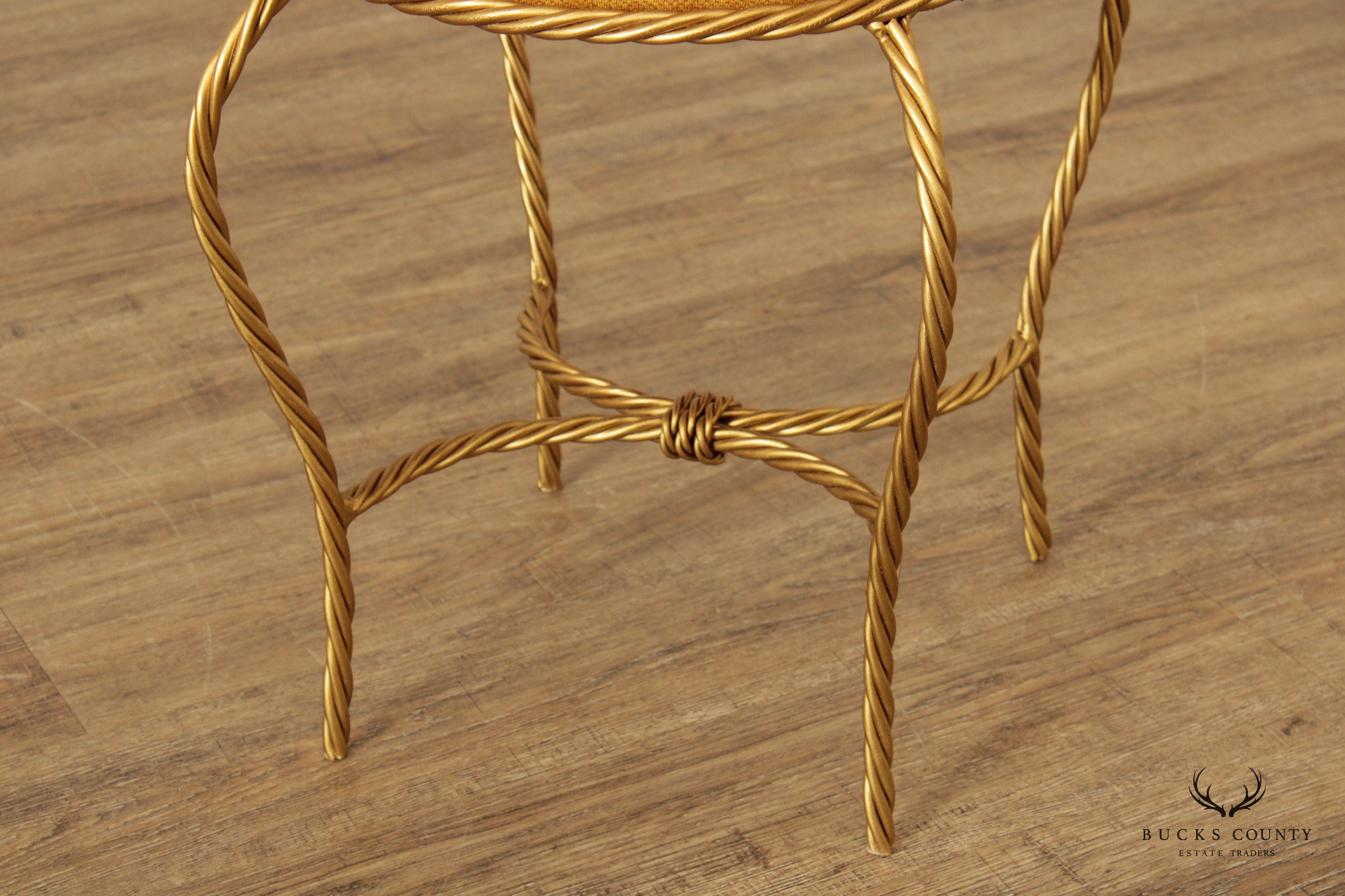 Hollywood Regency Pair of Gilt Metal Rope Twist Stools