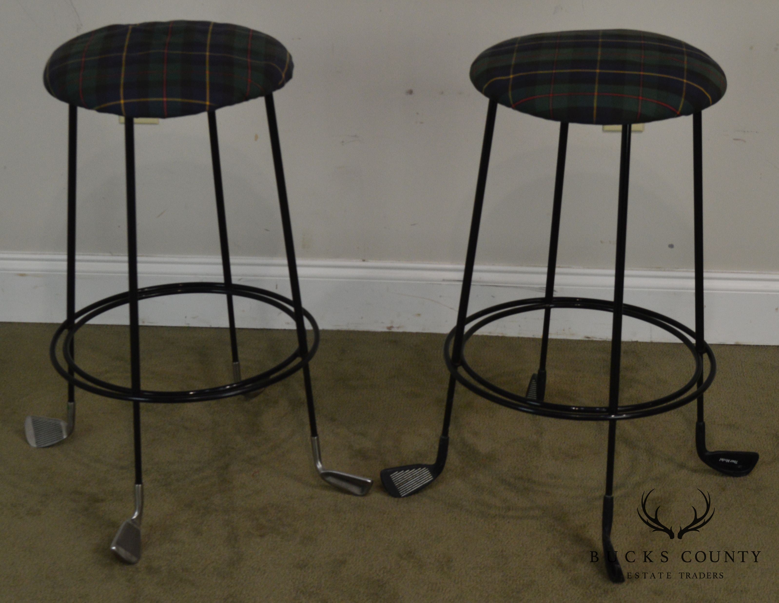 Custom Pair Iron Golf Club Counter Bar Stools