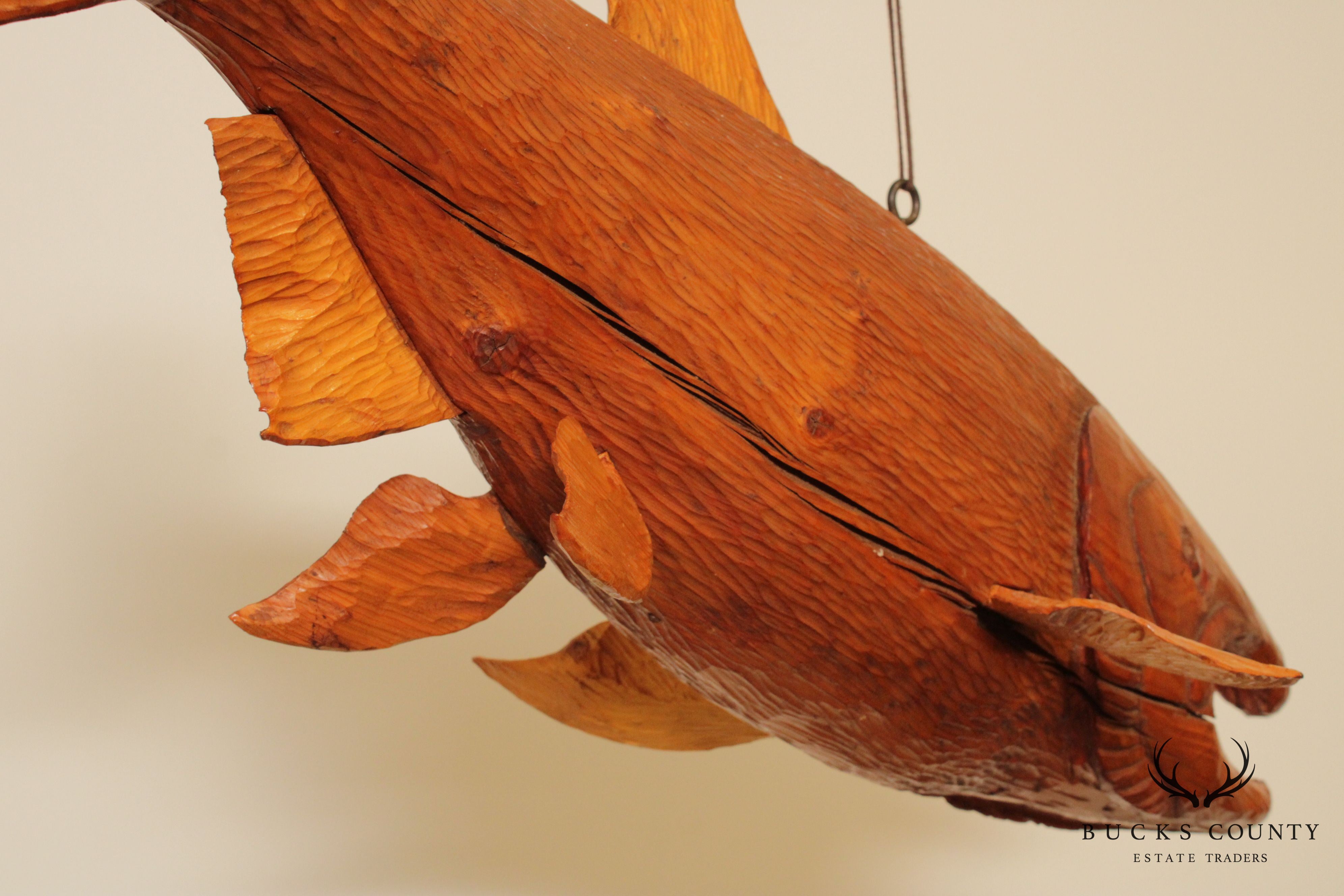 Vintage Rustic Wood Carved Salmon