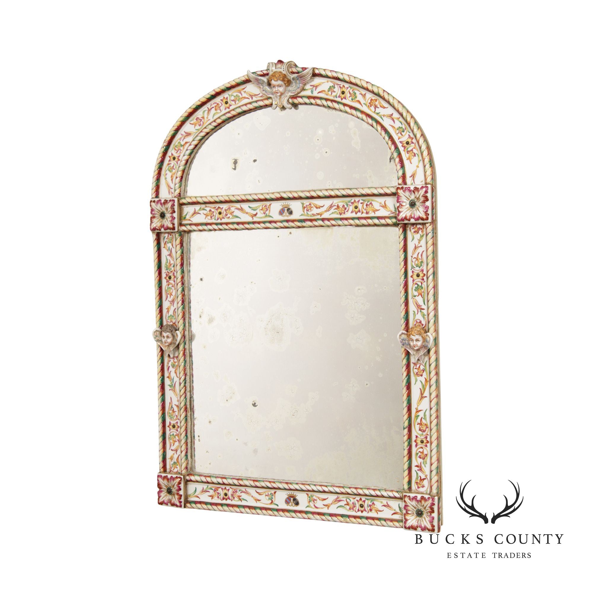 Antique Italian Porcelain Majolica Frame Wall Mirror