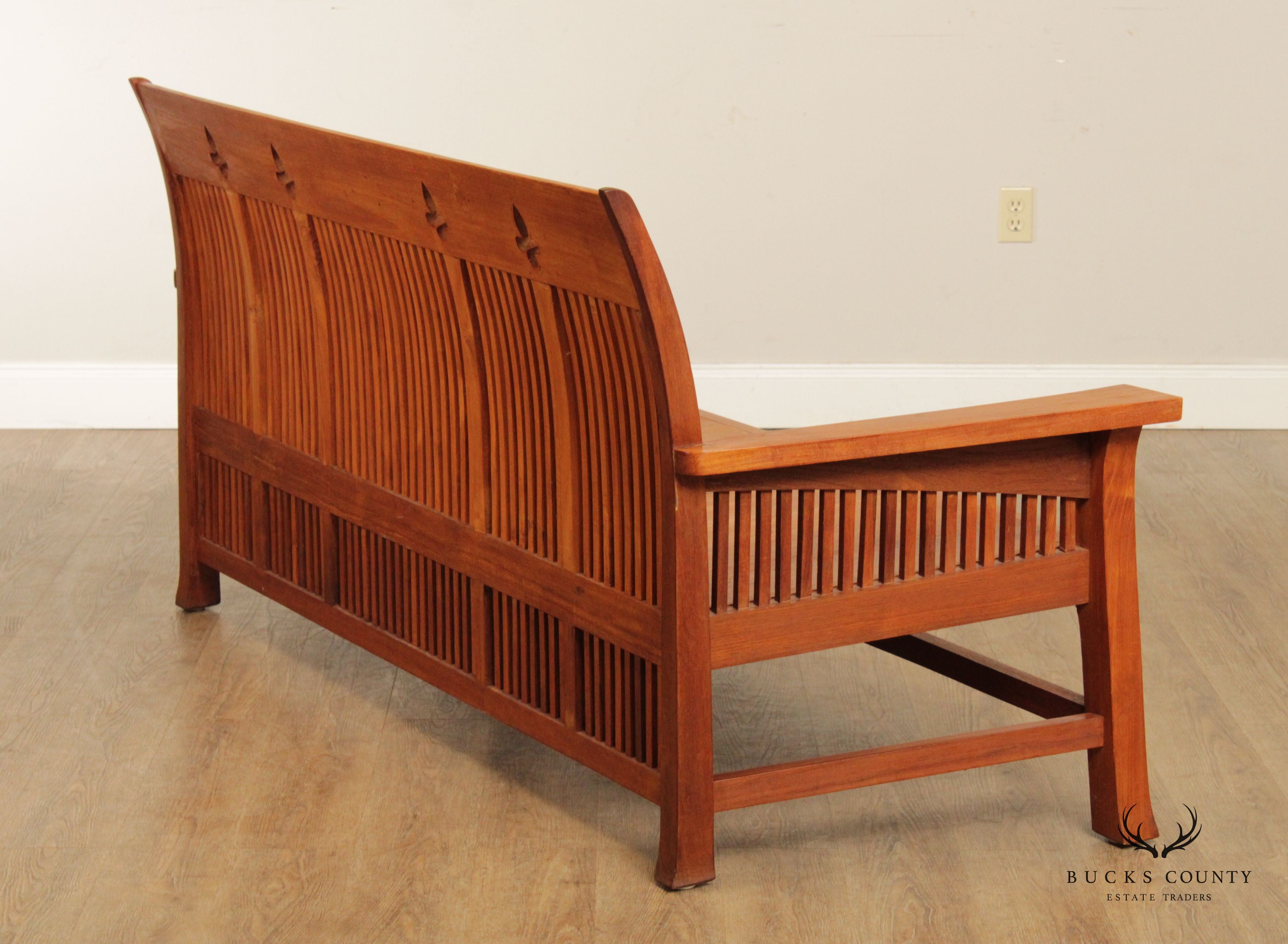 Arts & Crafts Style Long Teak Spindle Bench