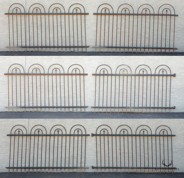 Antique 19th C. Wrought Iron Set Six Fence Sections