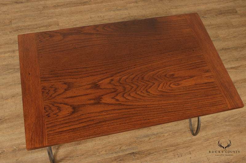 Italian Art Nouveau Style Oak And Forged Steel Writing Desk