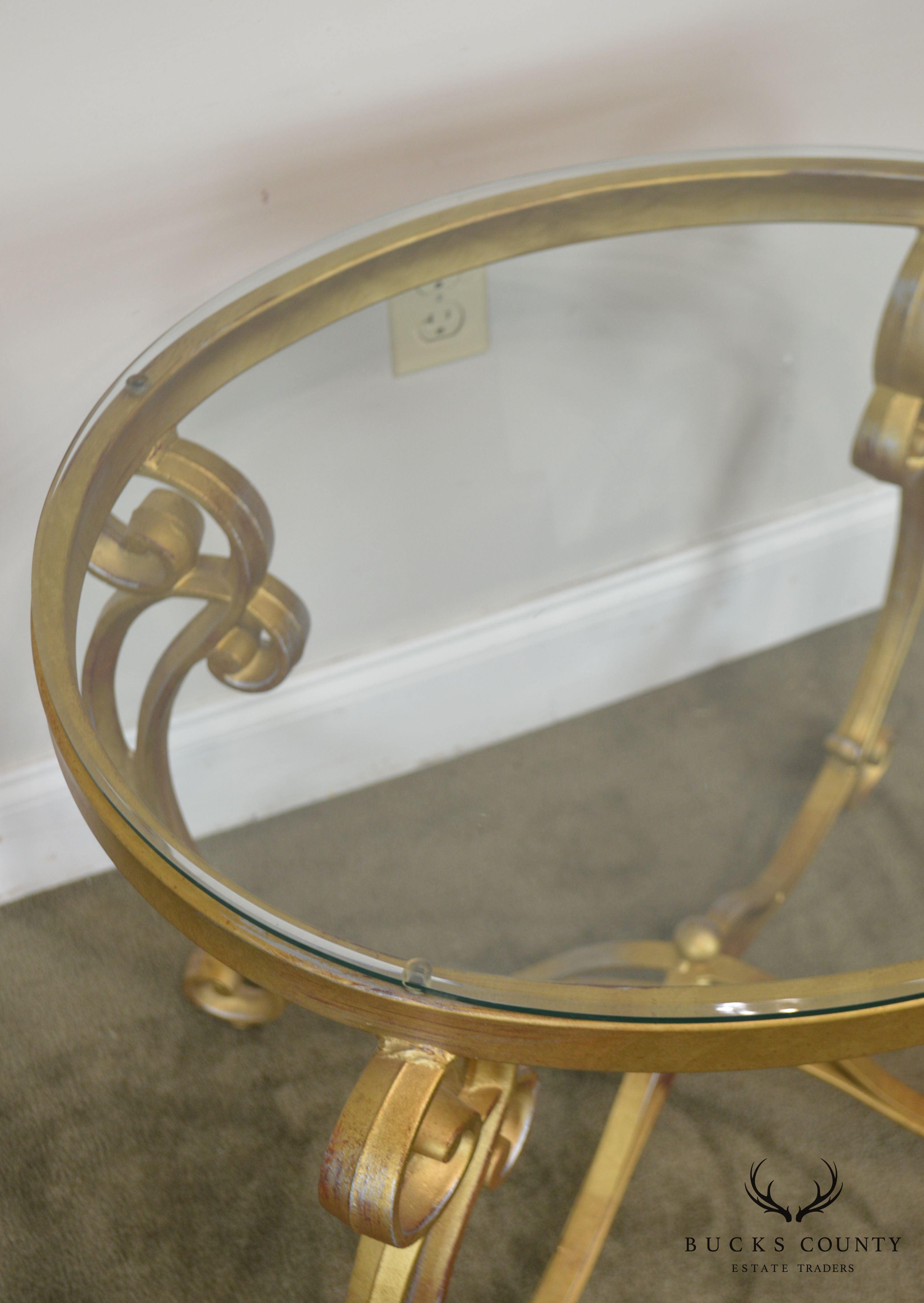 Rococo Style Gilt Metal Scrolled Base Glass Top Side Table