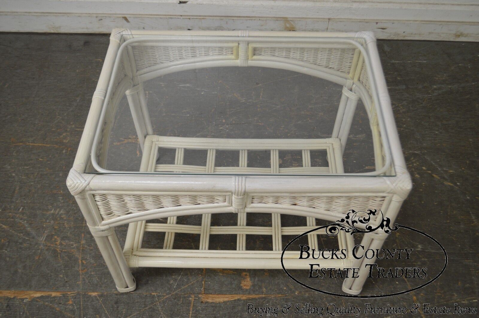 Link Taylor Pair of White Painted Glass Top Side Tables