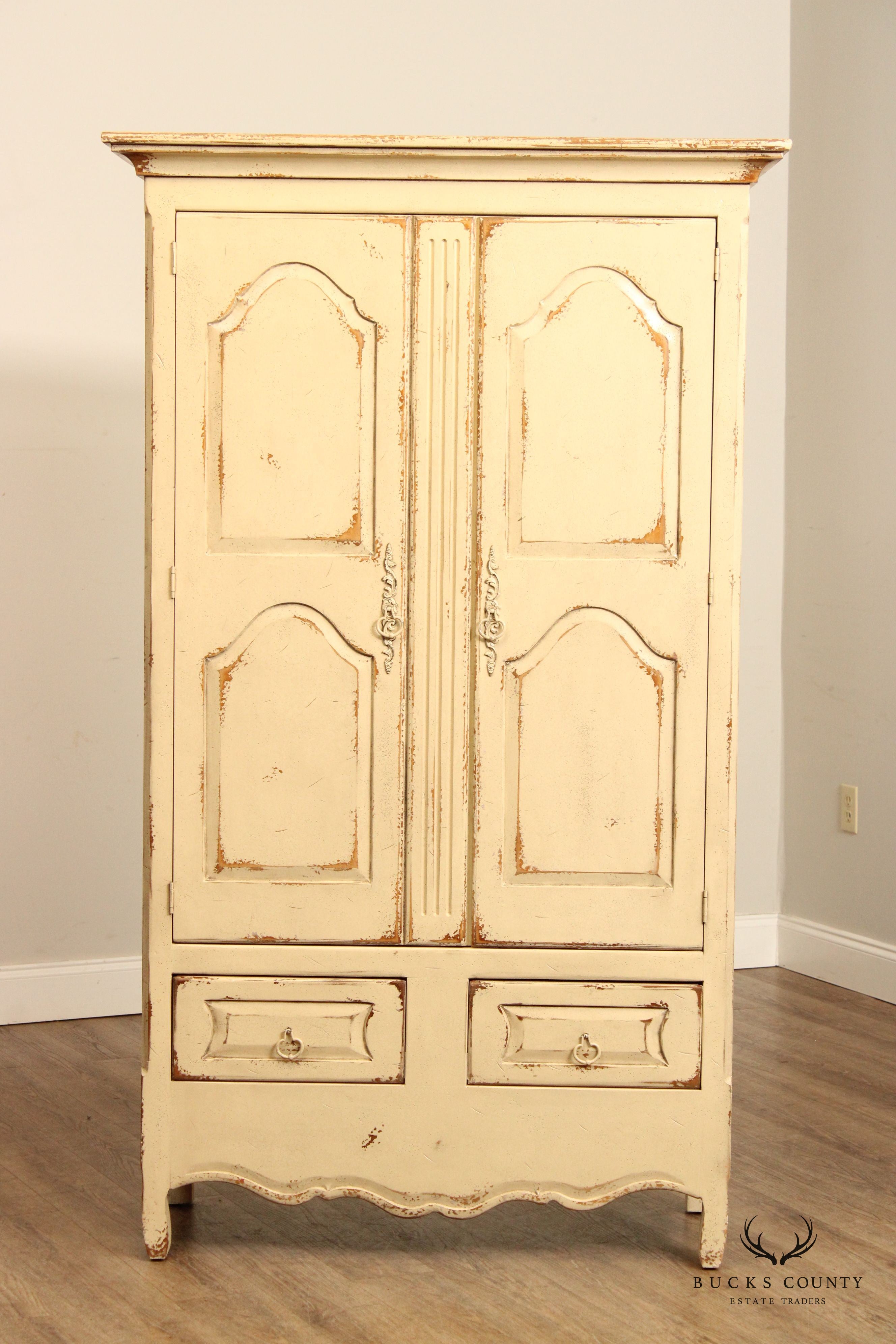 Habersham French Provincial Style Distress Painted Armoire