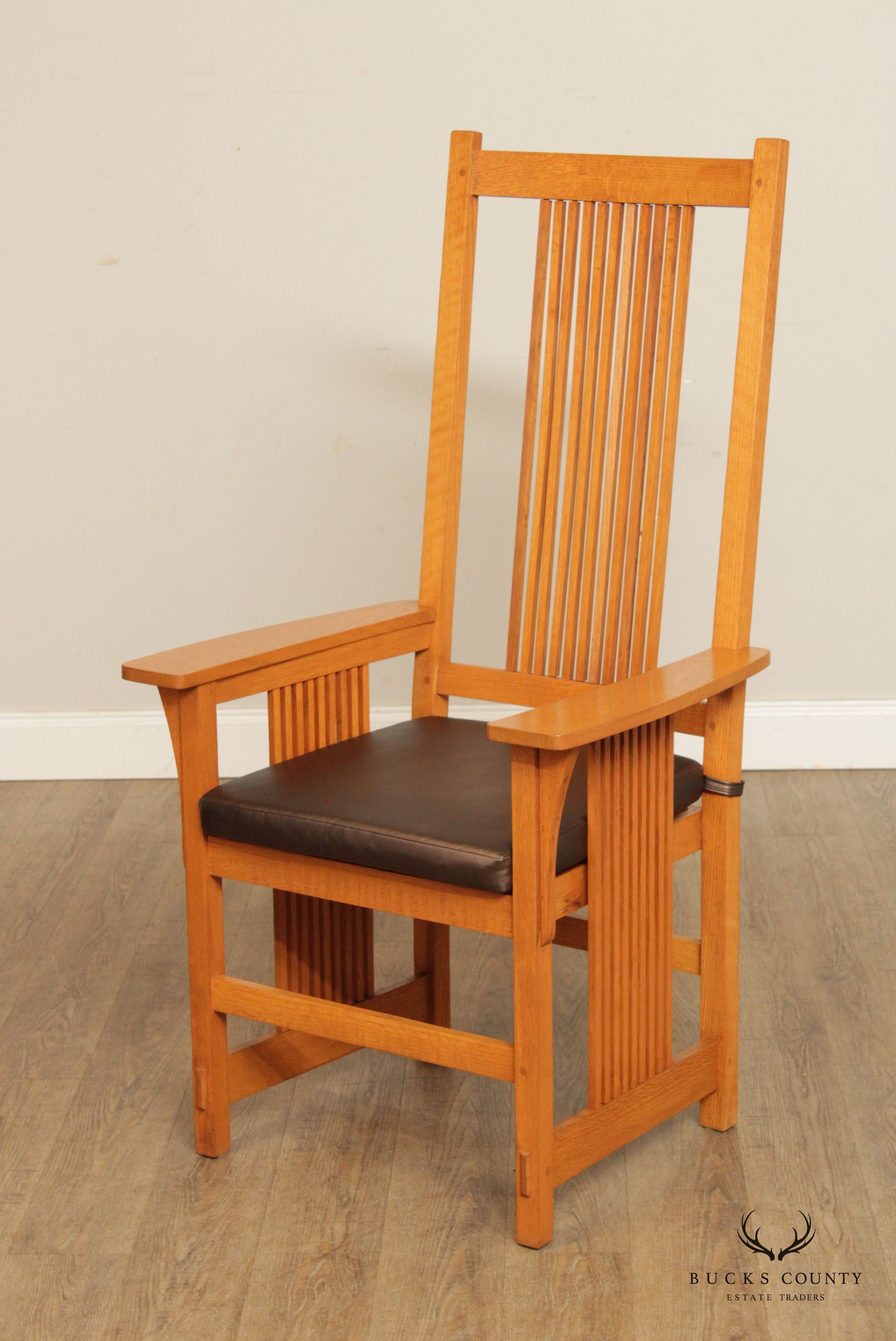 Vulpiani Workshop Arts and Crafts Mission Oak Spindle Armchair