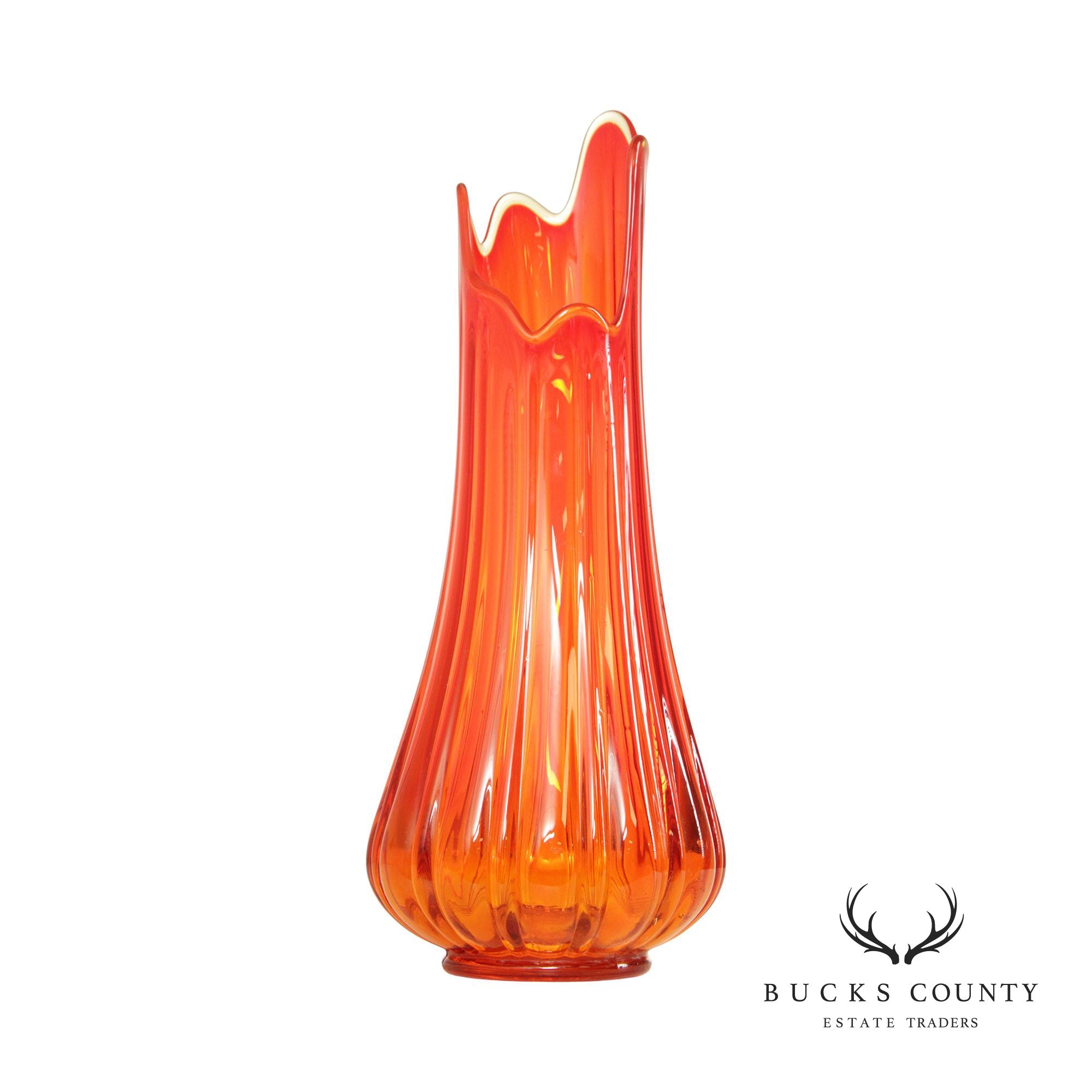 Mid Century Modern Amberina Swung Orange Glass Vase