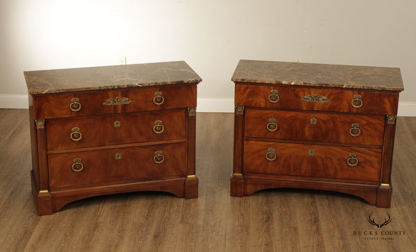Henredon Historic Natchez Collection Empire Style Pair of Mahogany Marble Top Chests