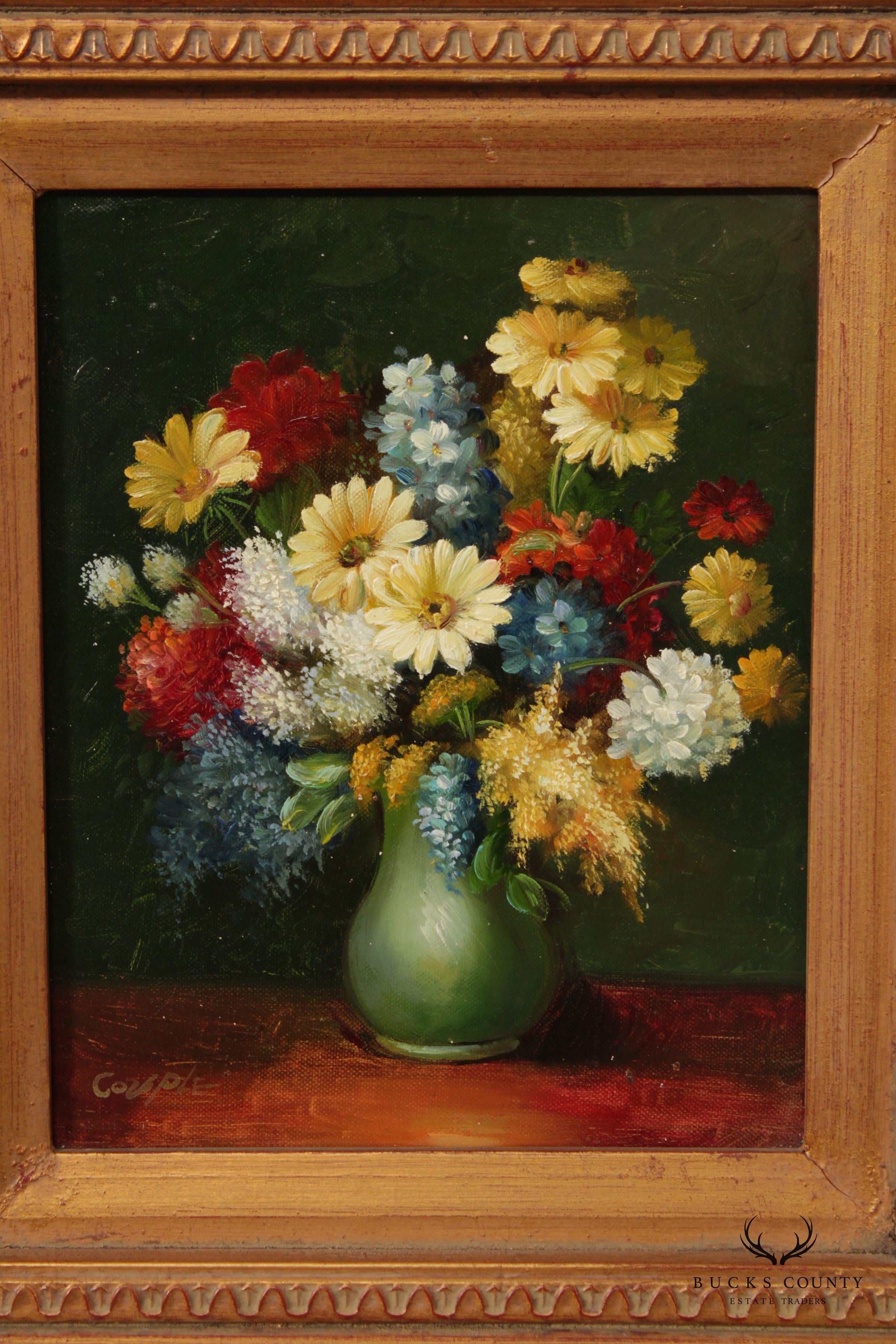 Vintage Floral Arrangement Still Life Oil Painting, Signed