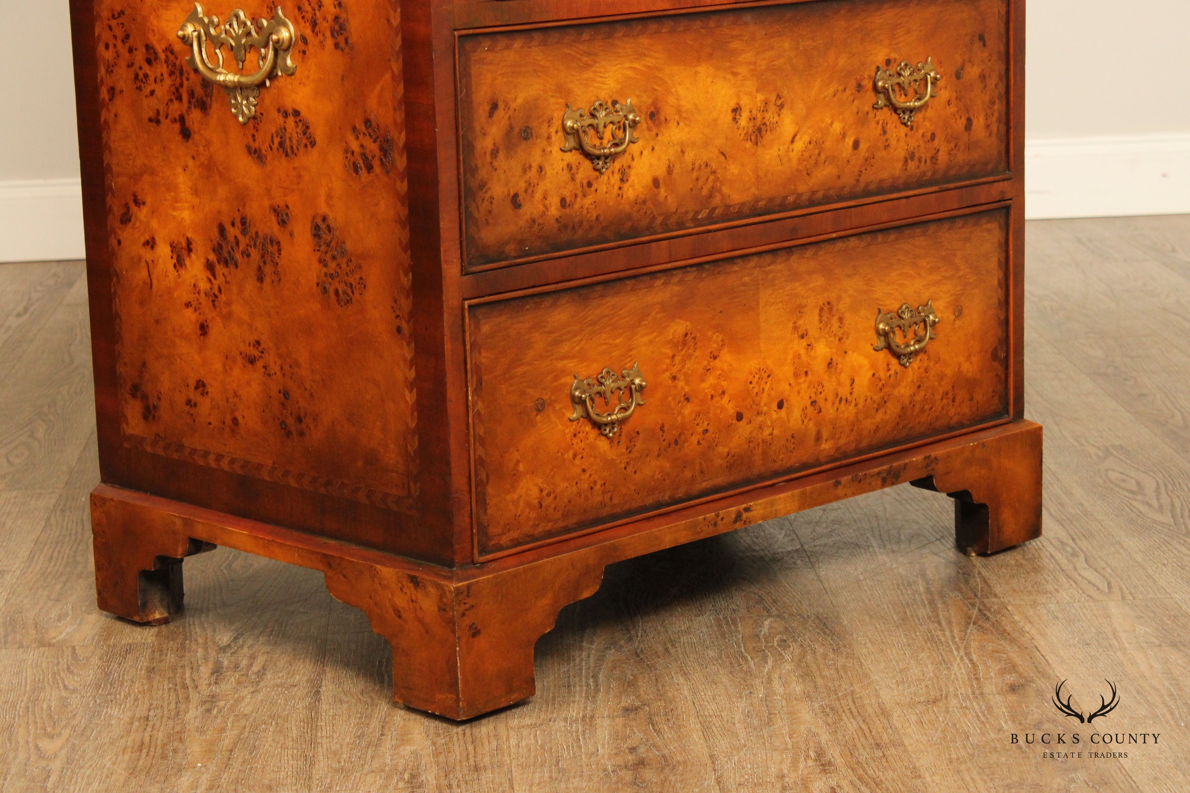 Theodore Alexander Chippendale Style Burl Wood Inlaid Secretary Desk