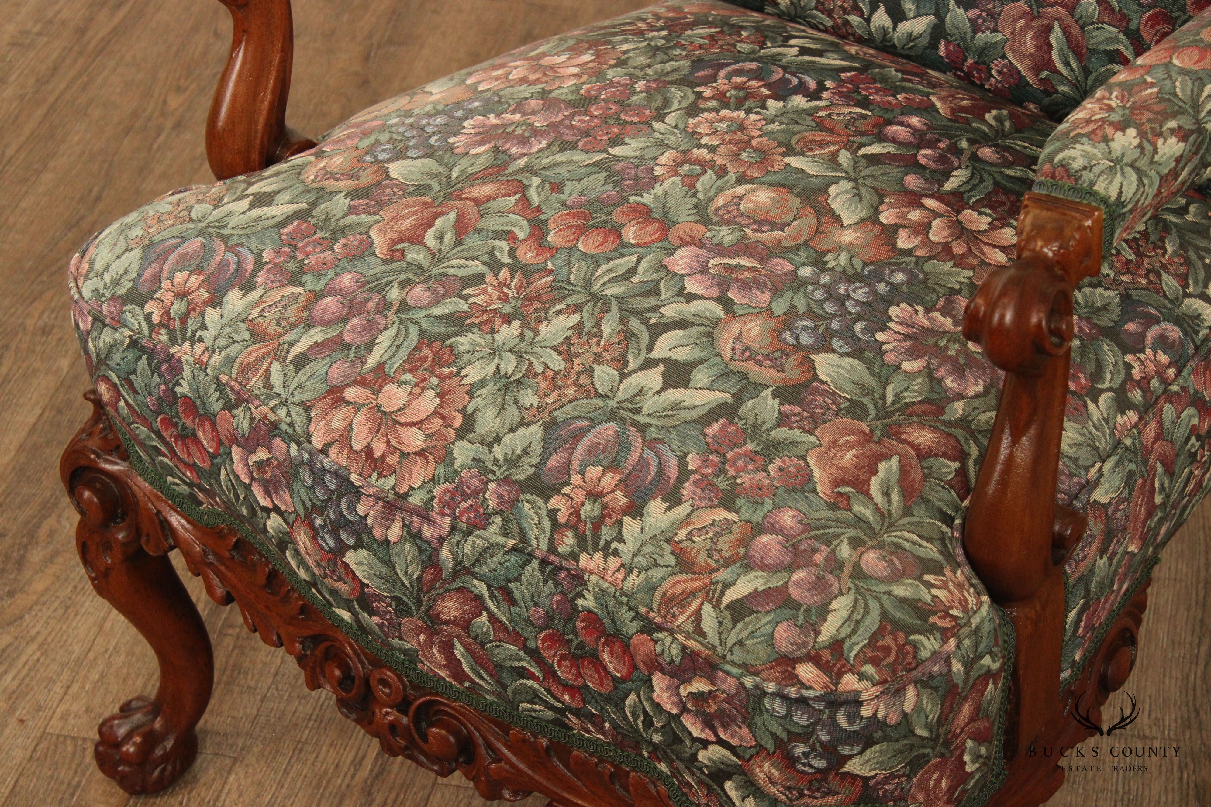 Georgian Style Carved Mahogany Library Armchair