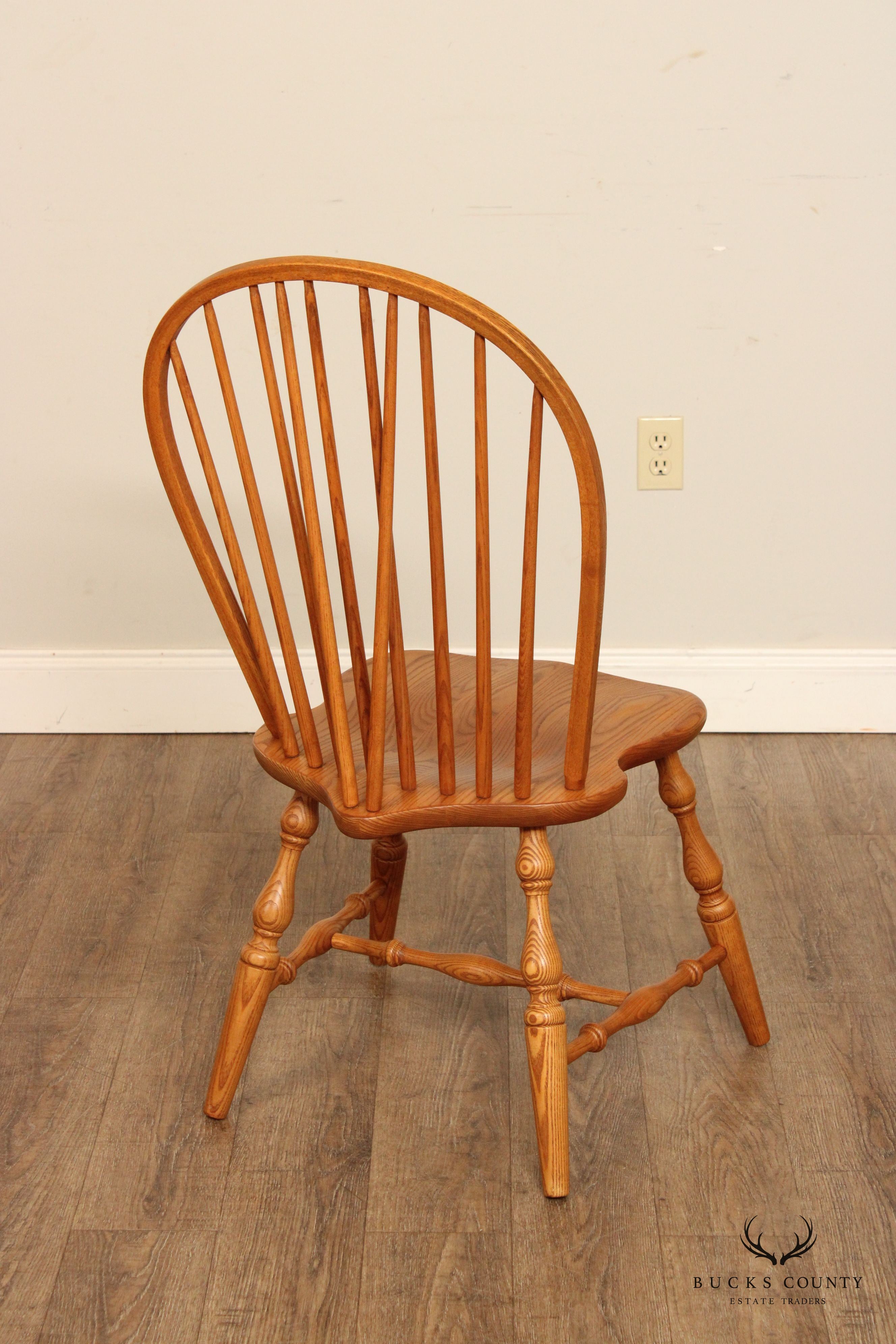 Custom Crafted Set of Four Oak Windsor Dining Chairs