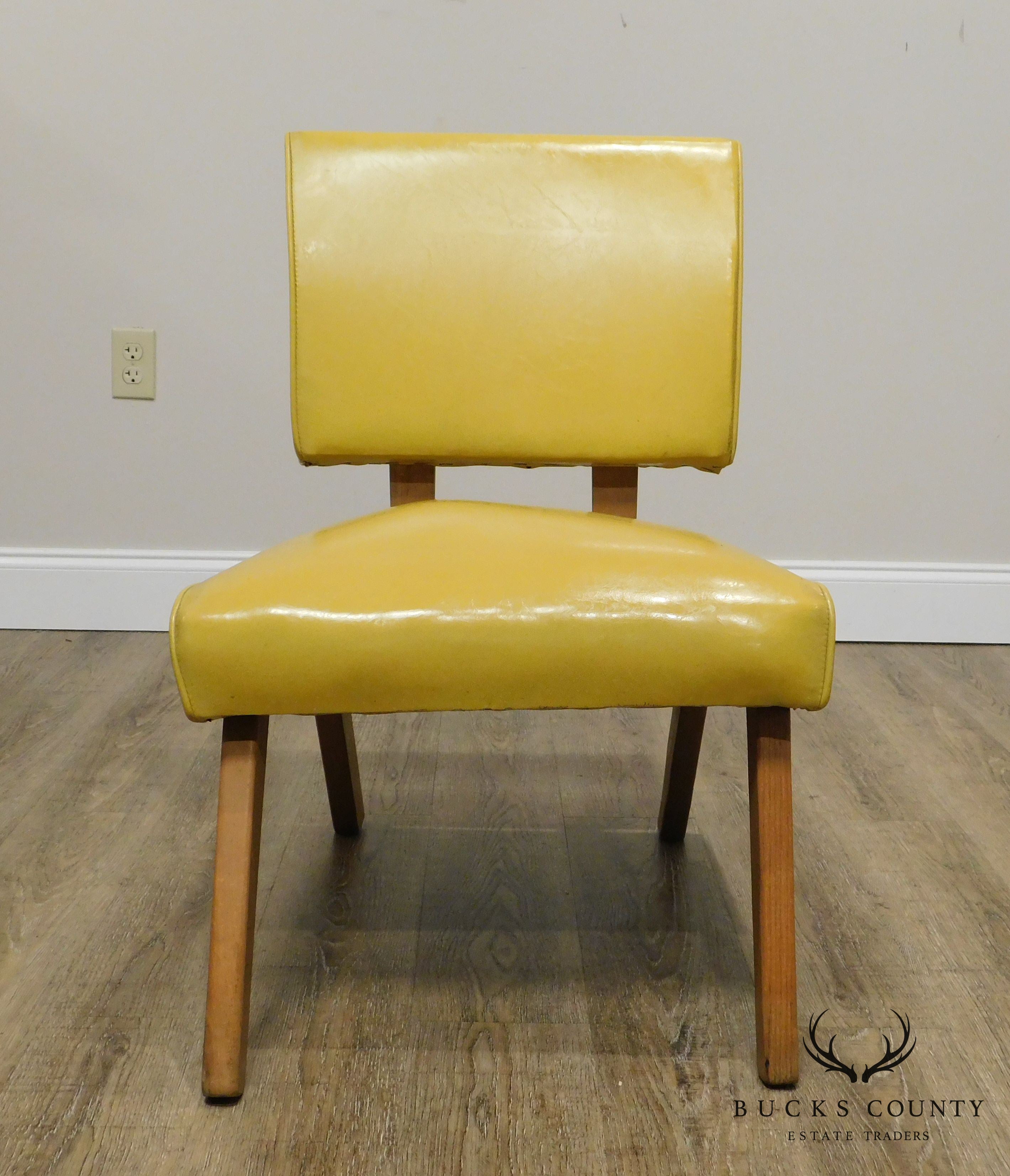 Mid Century Modern 1950 Yellow Vinyl Viking Artline Slipper Chair