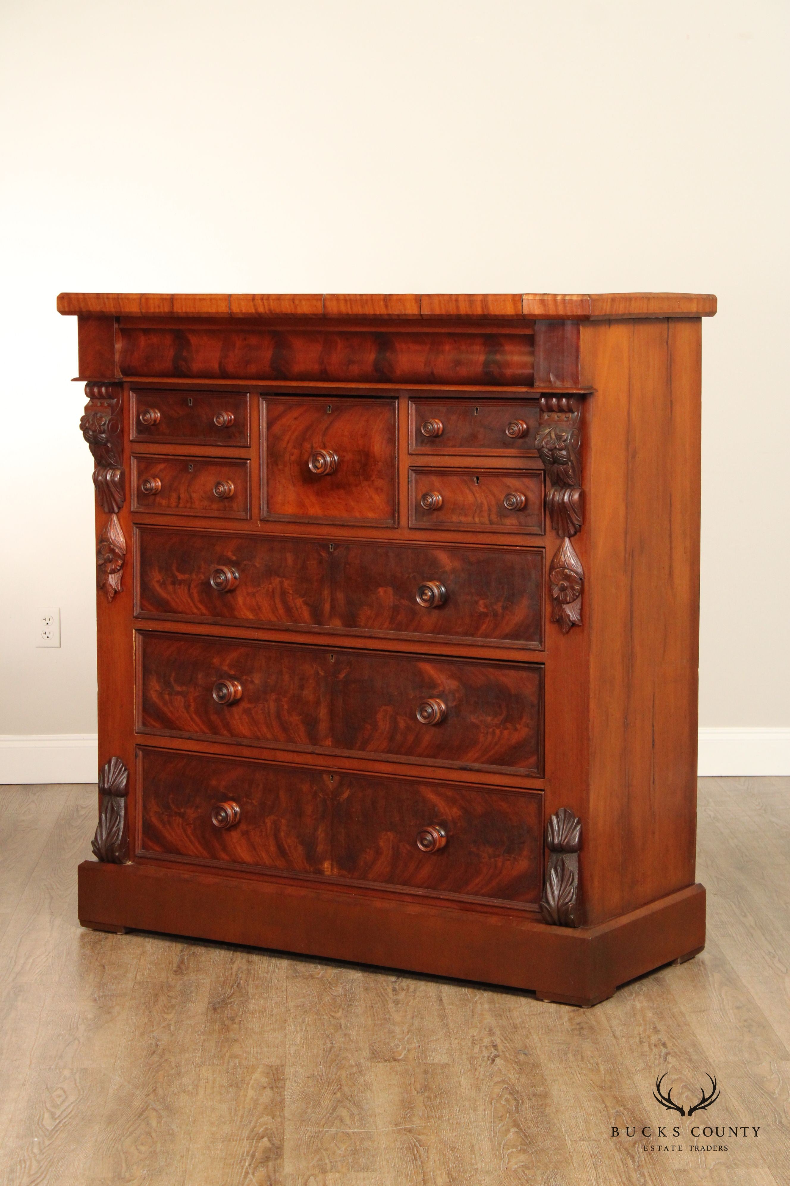 Antique Empire Period Carved Mahogany Tall Chest