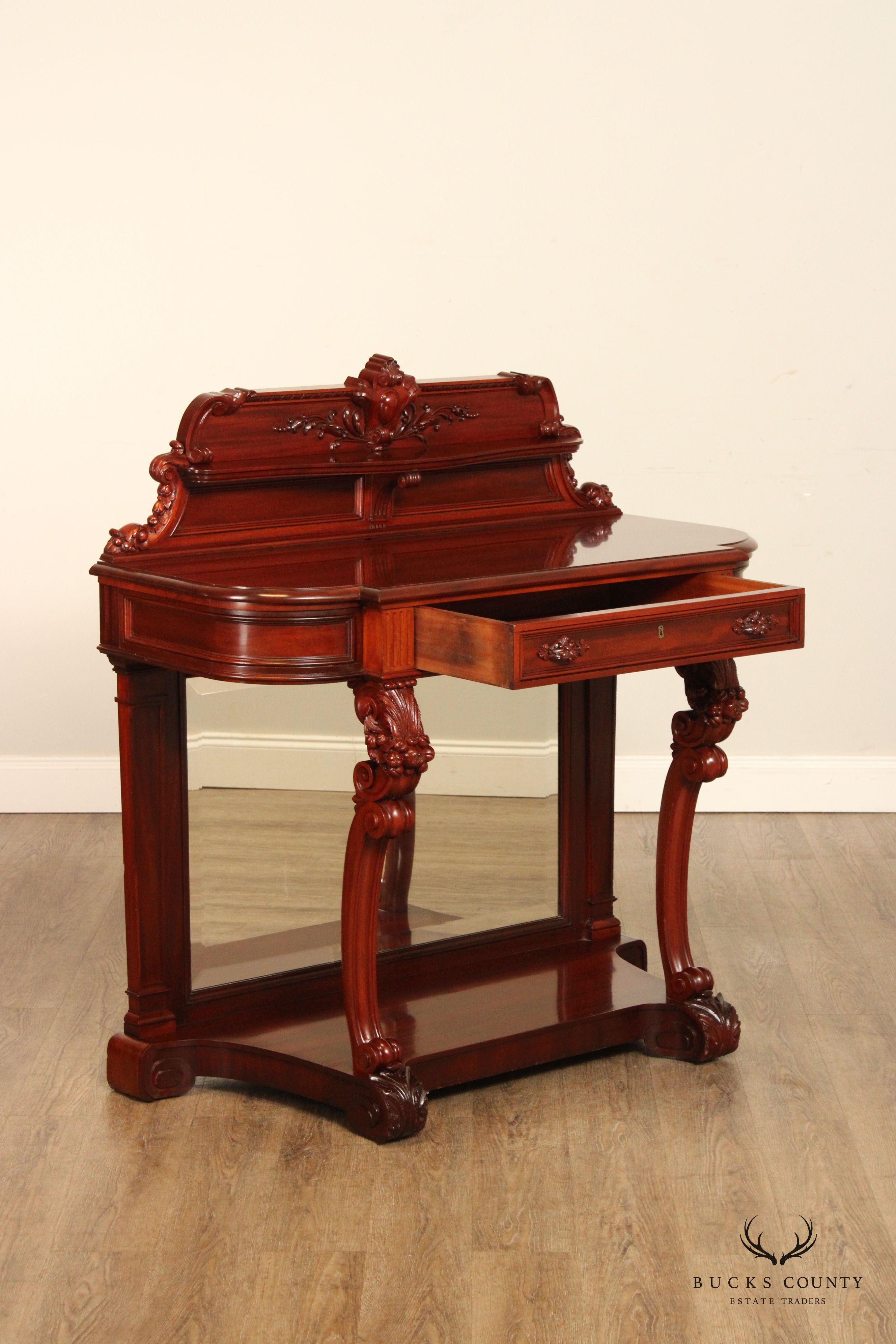 Antique Victorian Renaissance Revival Carved Mahogany Console Table