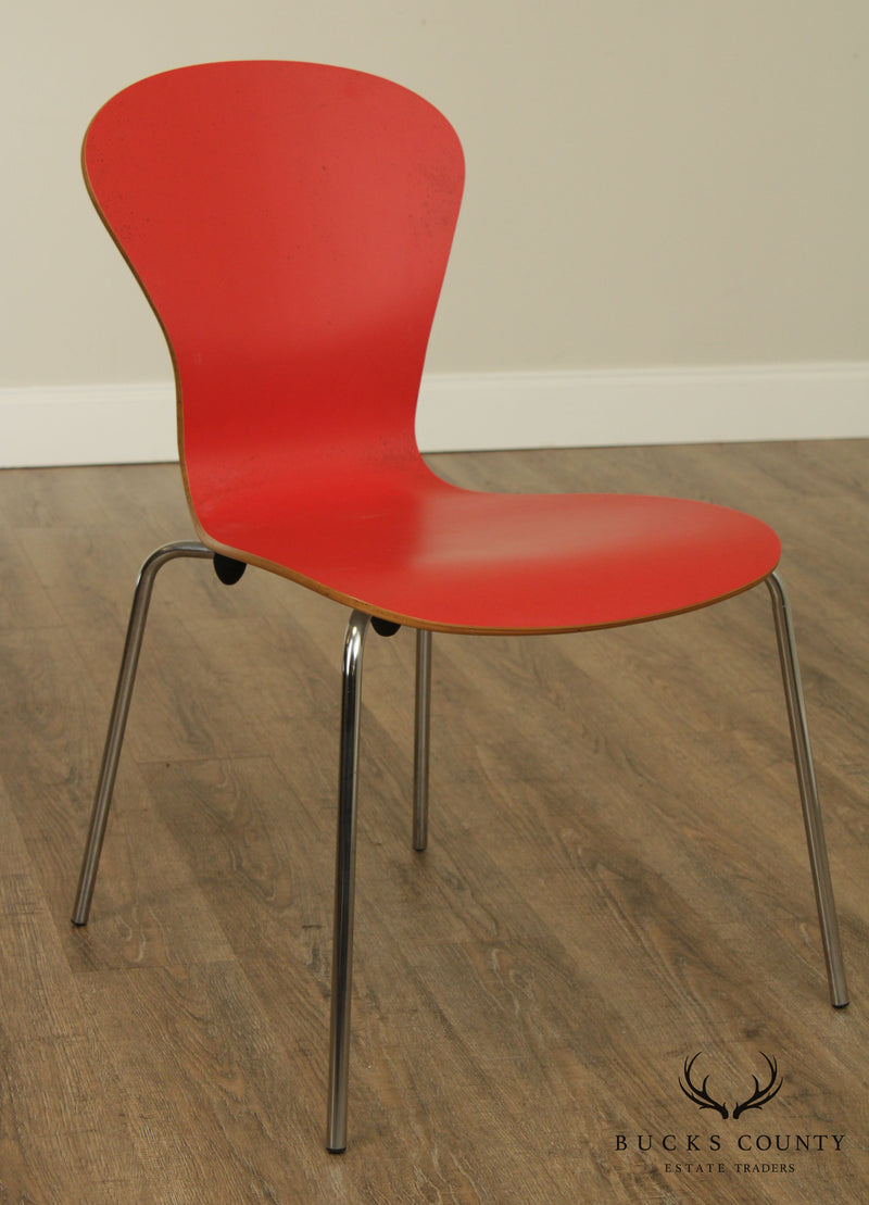 Knoll Studio Sprite Red Molded Plywood Chrome Base Side Chair