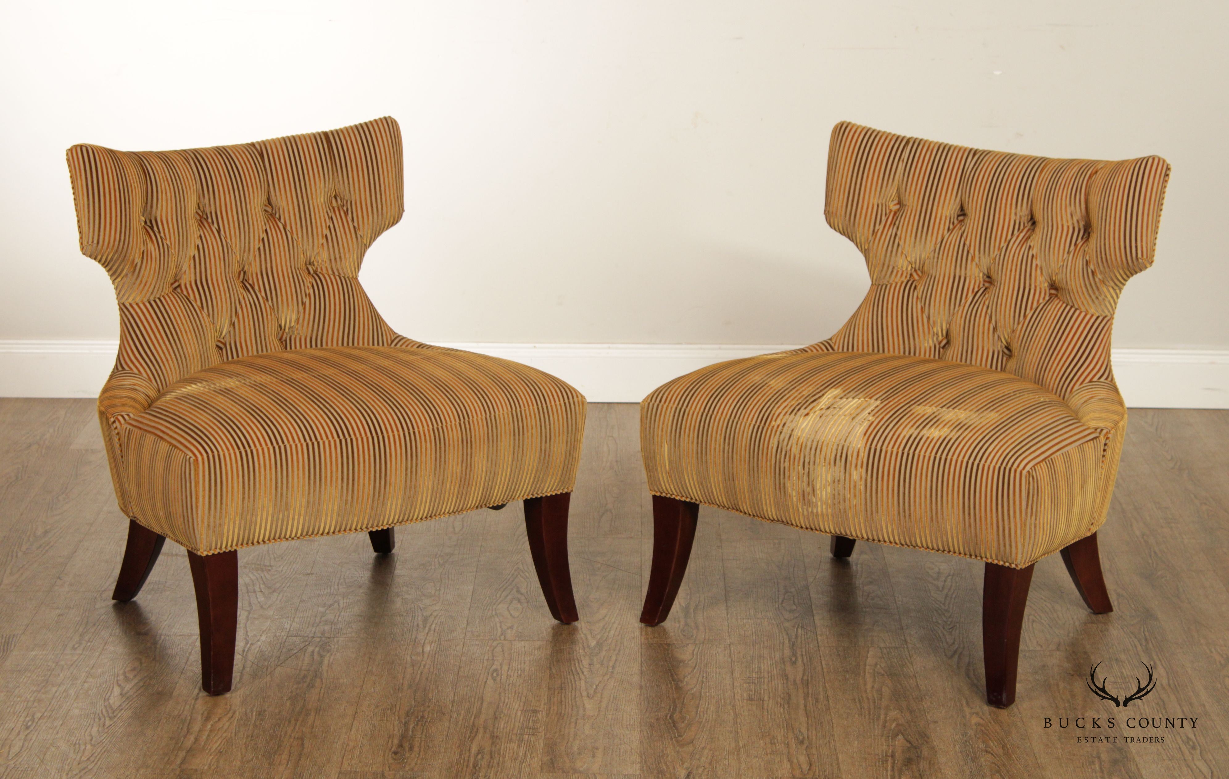 Baker Furniture Pair of Tufted Back Club Chairs (B)