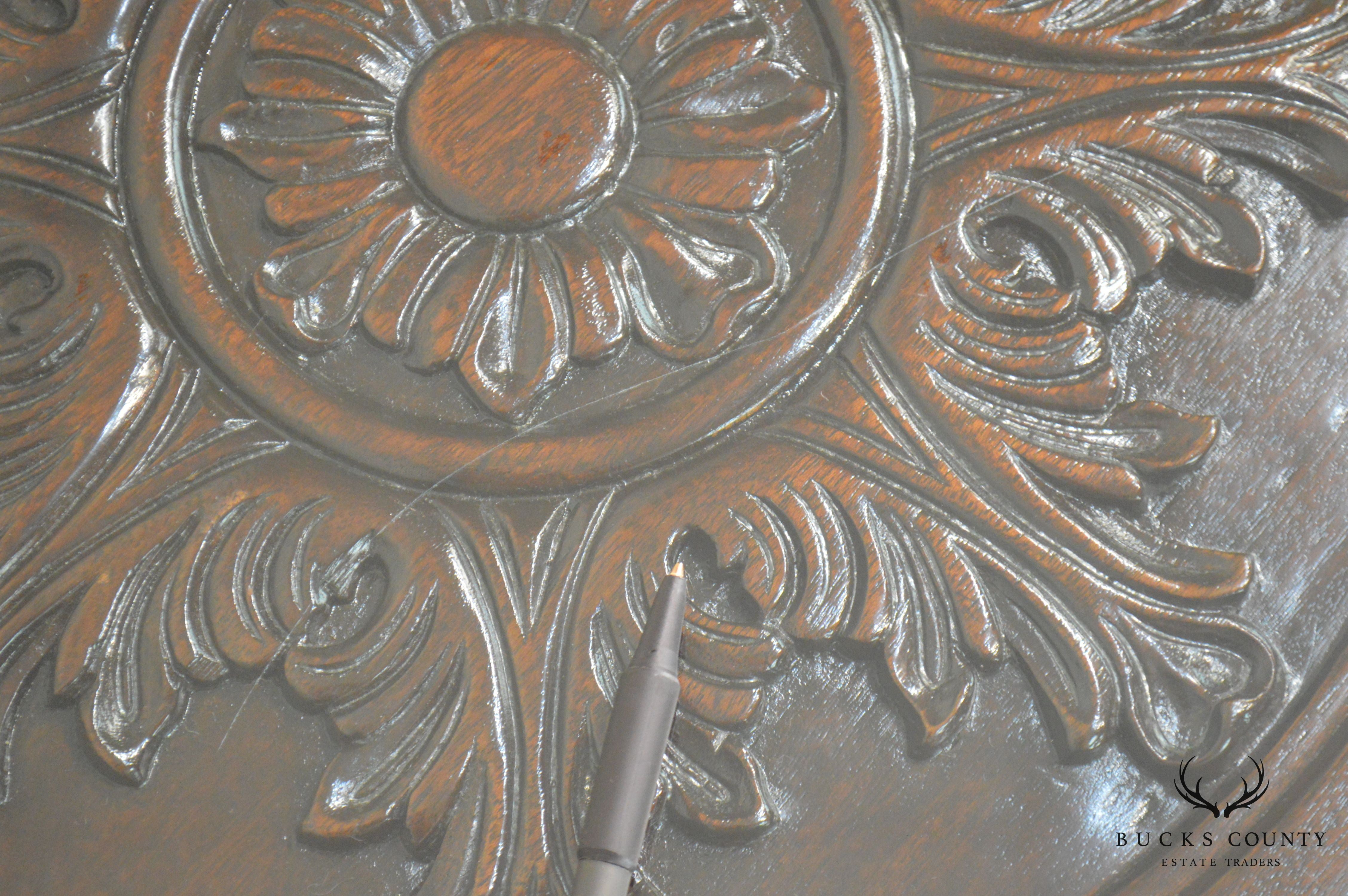 Carved Mahogany Ball & Claw Chippendale Style Glass Top Coffee Table