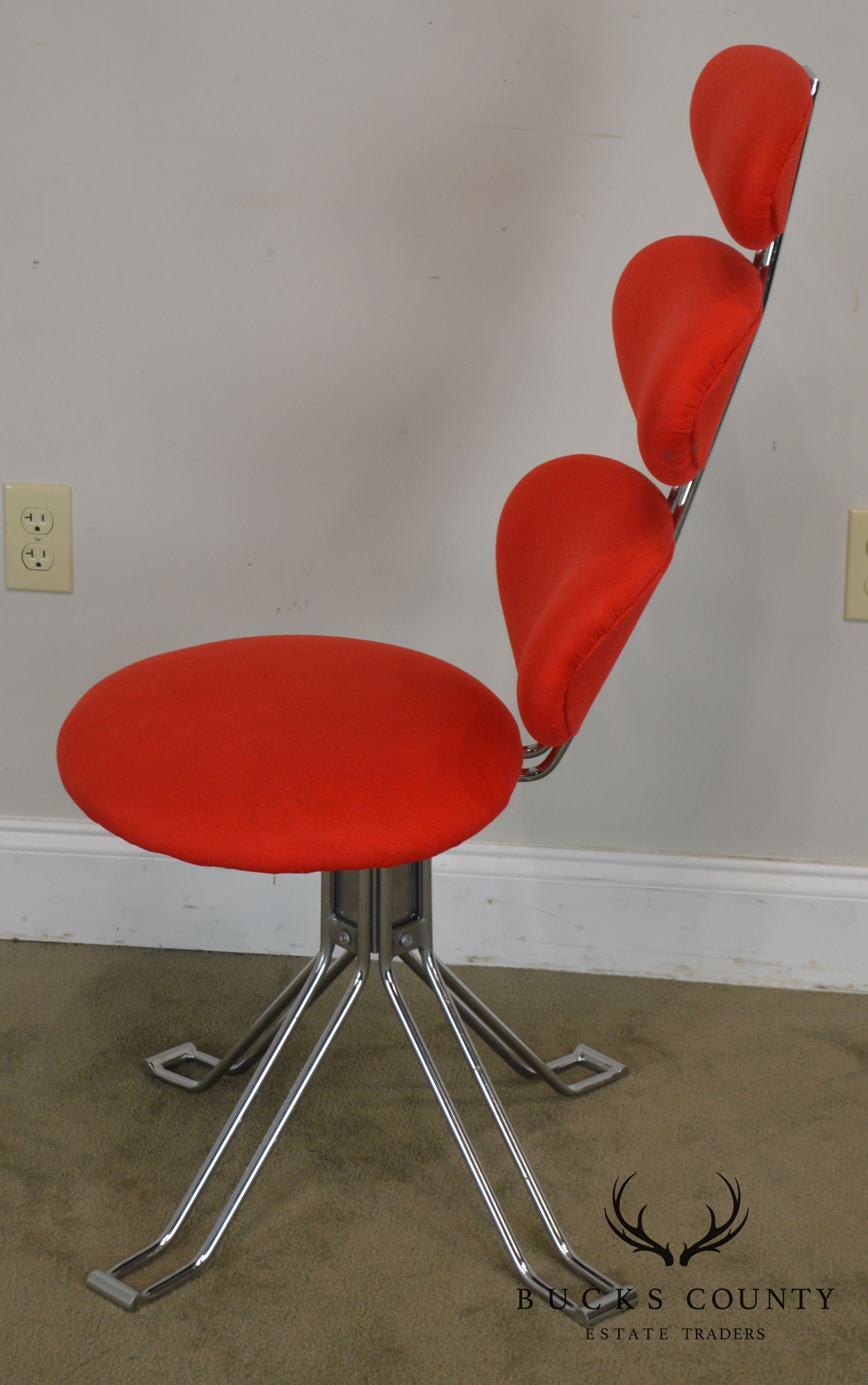 Mid Century Modern Corona Chair Chrome & Red Upholstery After Poul Volther