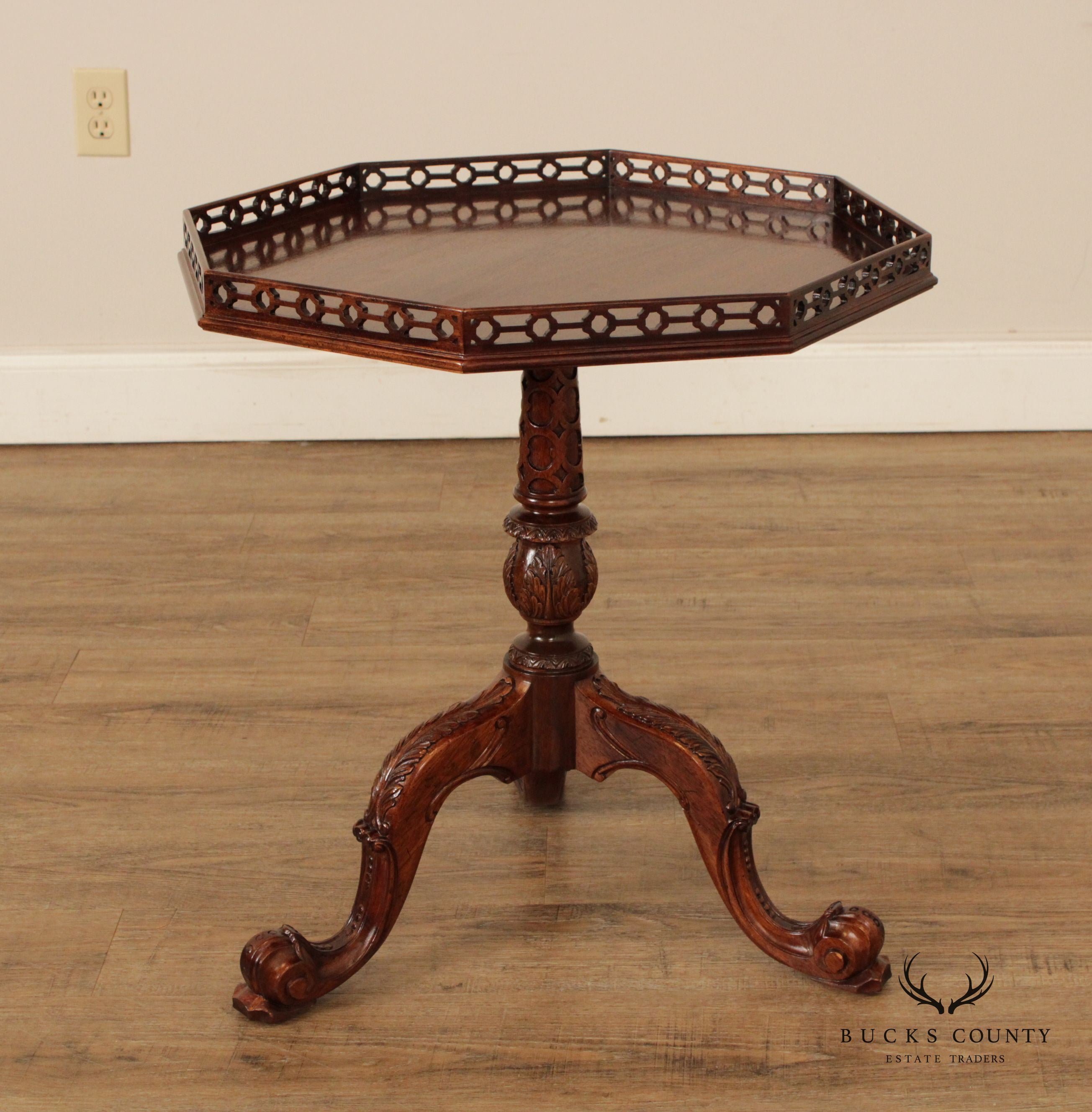 Rococo Style Octagonal Carved Mahogany Side Table