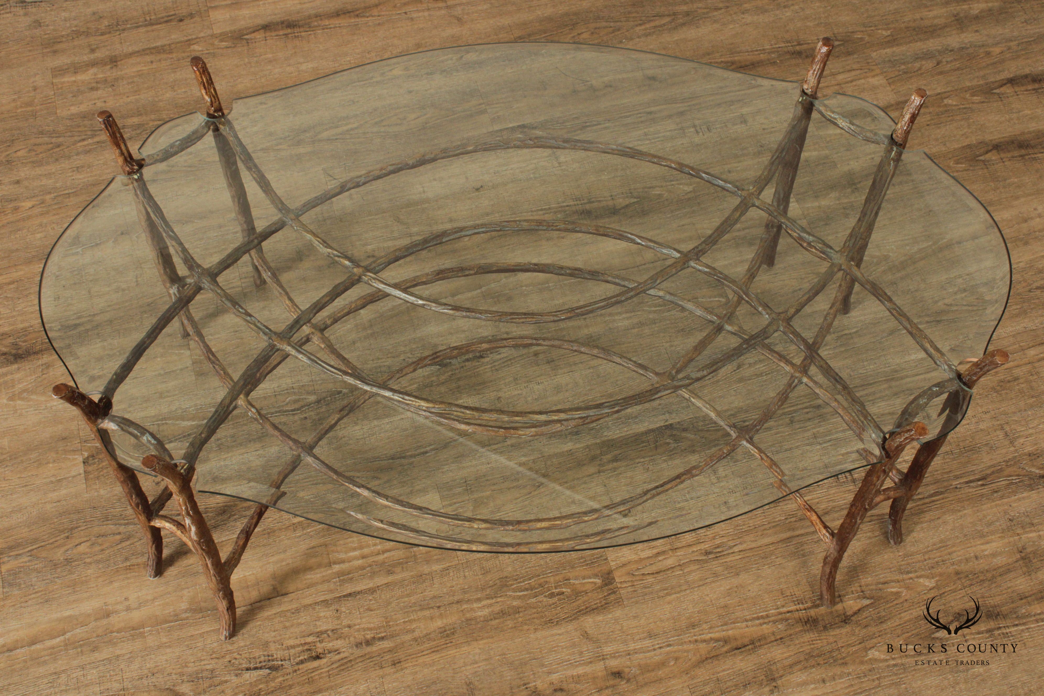 Quality Glass Top Faux Bois Coffee Table