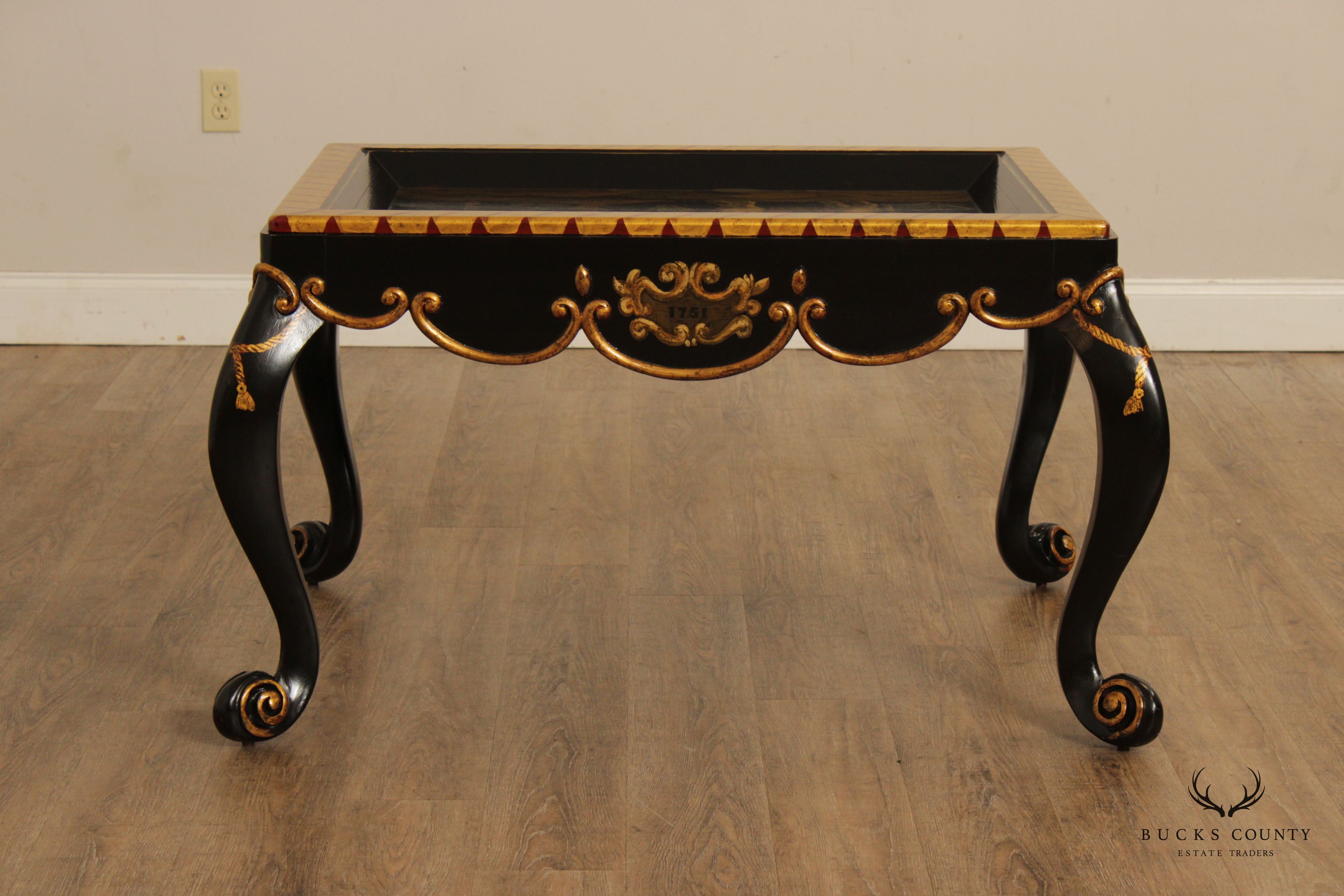 Italian Louis XV Style Ebonized and Partial Gilt Coffee Table