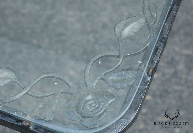 Woodard Chantilly Rose Vintage Wrought Iron Glass Top Patio, Garden Table