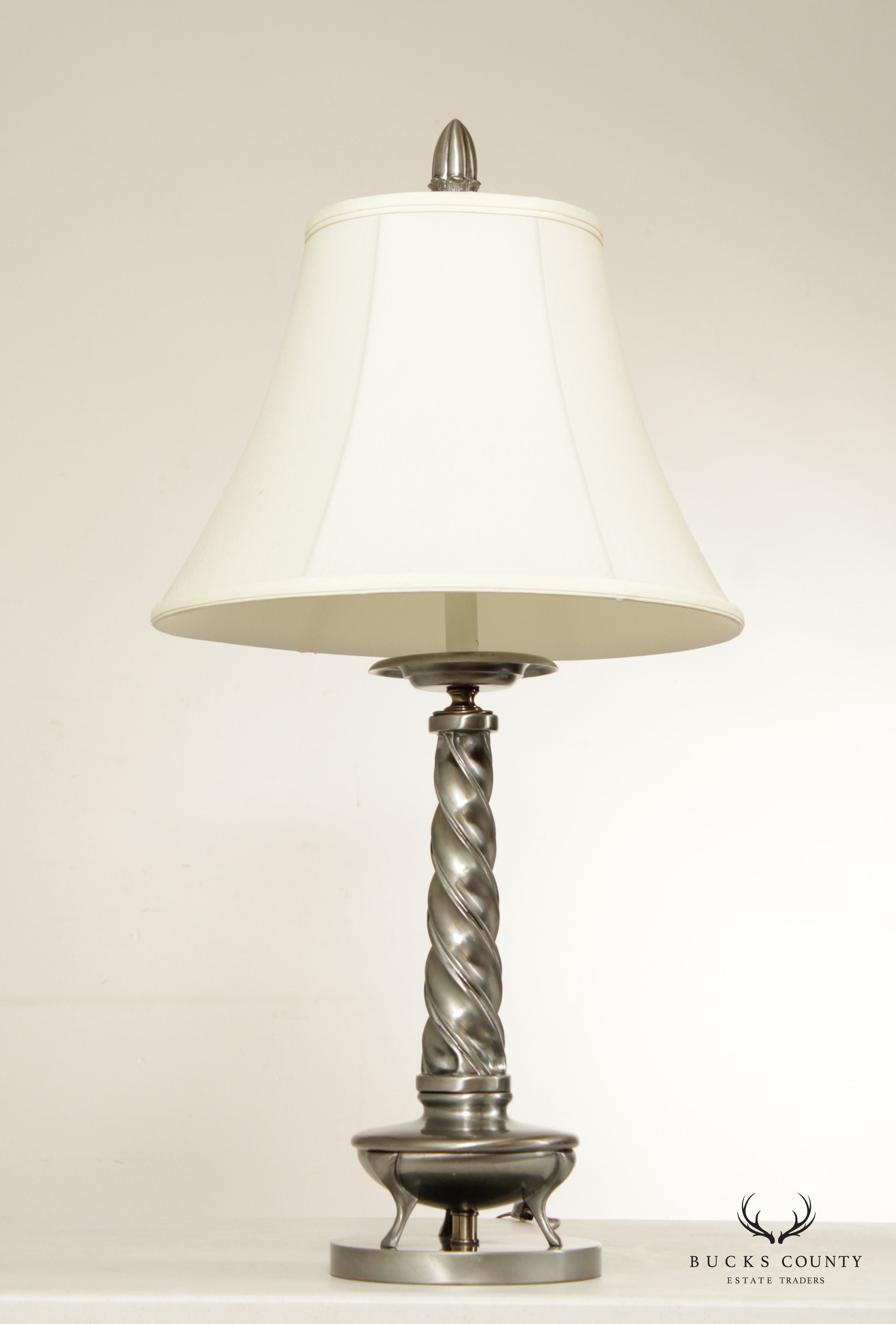 Vintage Metal Braided Column Pair of Table Lamps