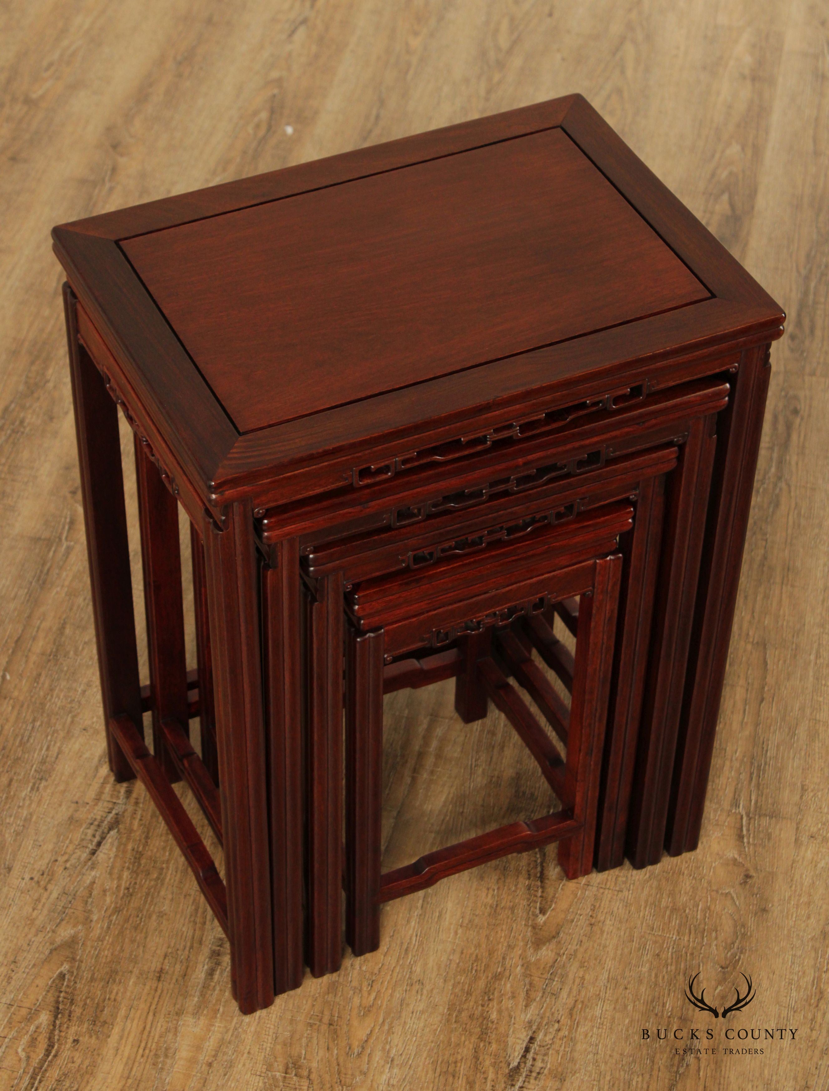 Chinese Set of Four Carved Hardwood Nesting Tables