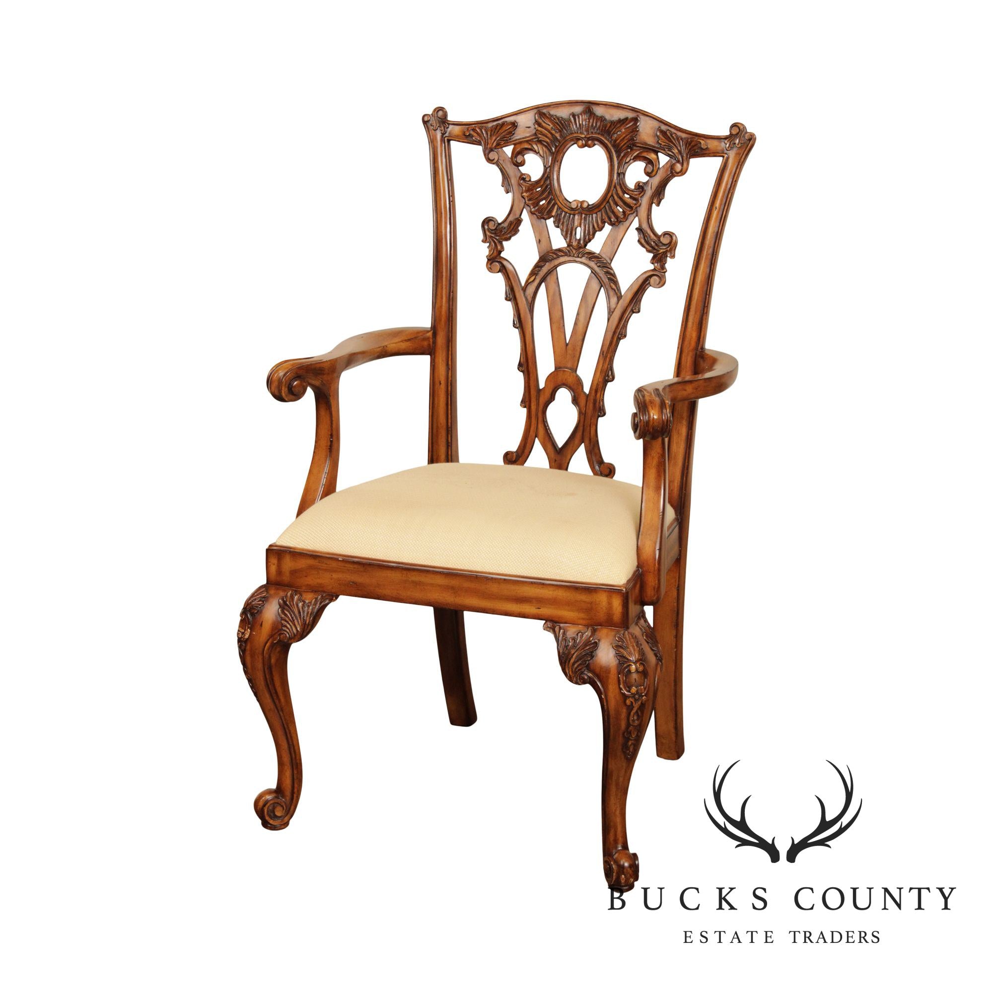 Maitland Smith Georgian Style Carved Mahogany Armchair