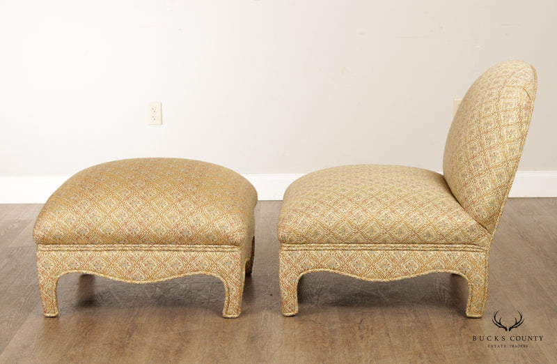 Hollywood Regency Style Custom Upholstered Chair and Ottoman