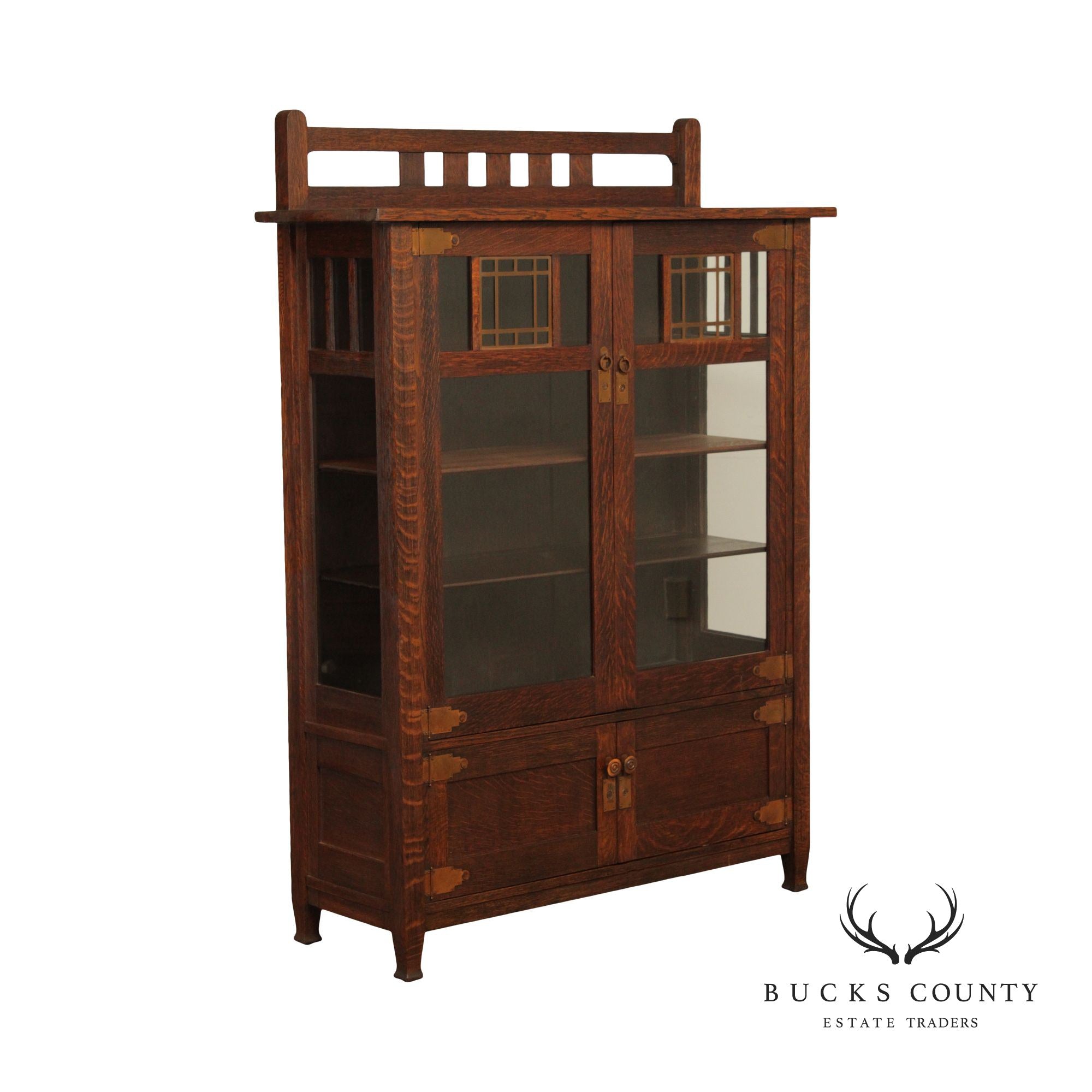 Stickley Brothers Antique Arts & Crafts Mission Oak Display China Cabinet