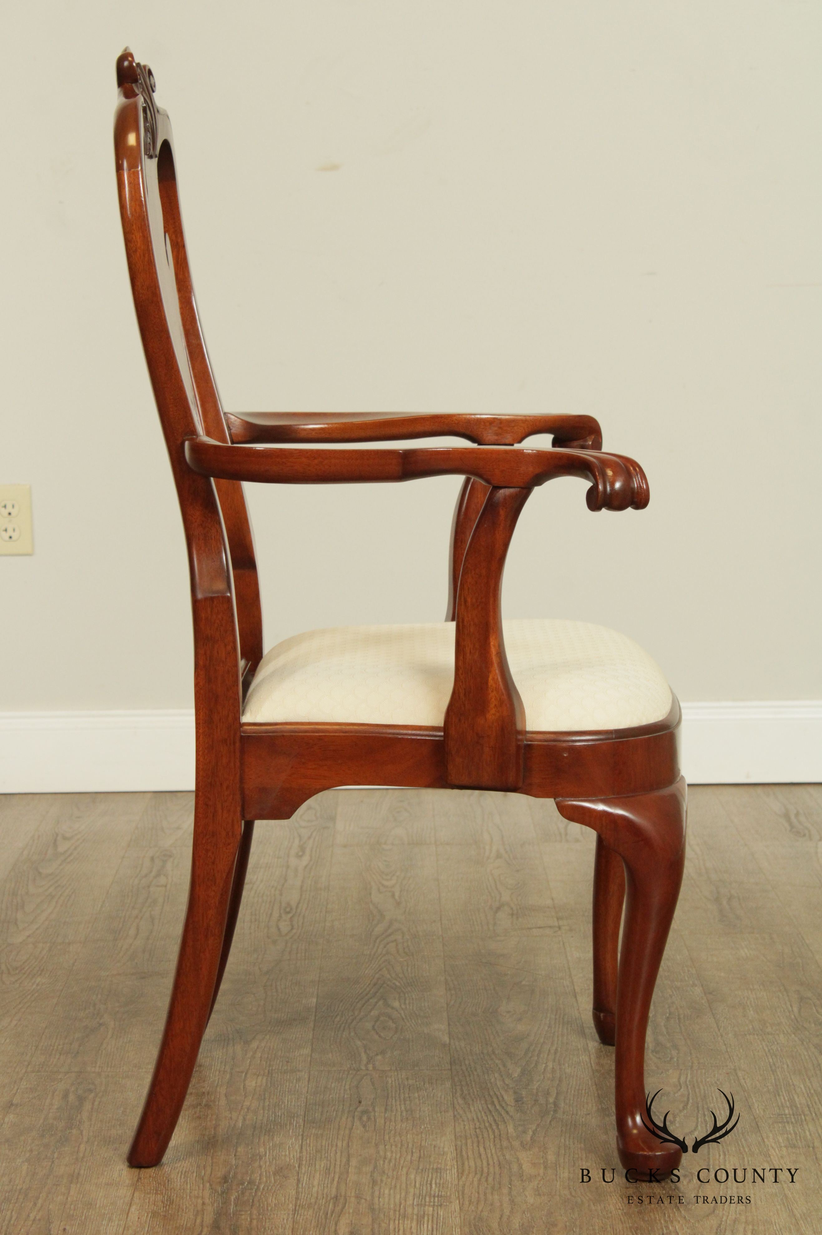 Stickley Mahogany Set 8 Queen Anne Style Dining Chairs