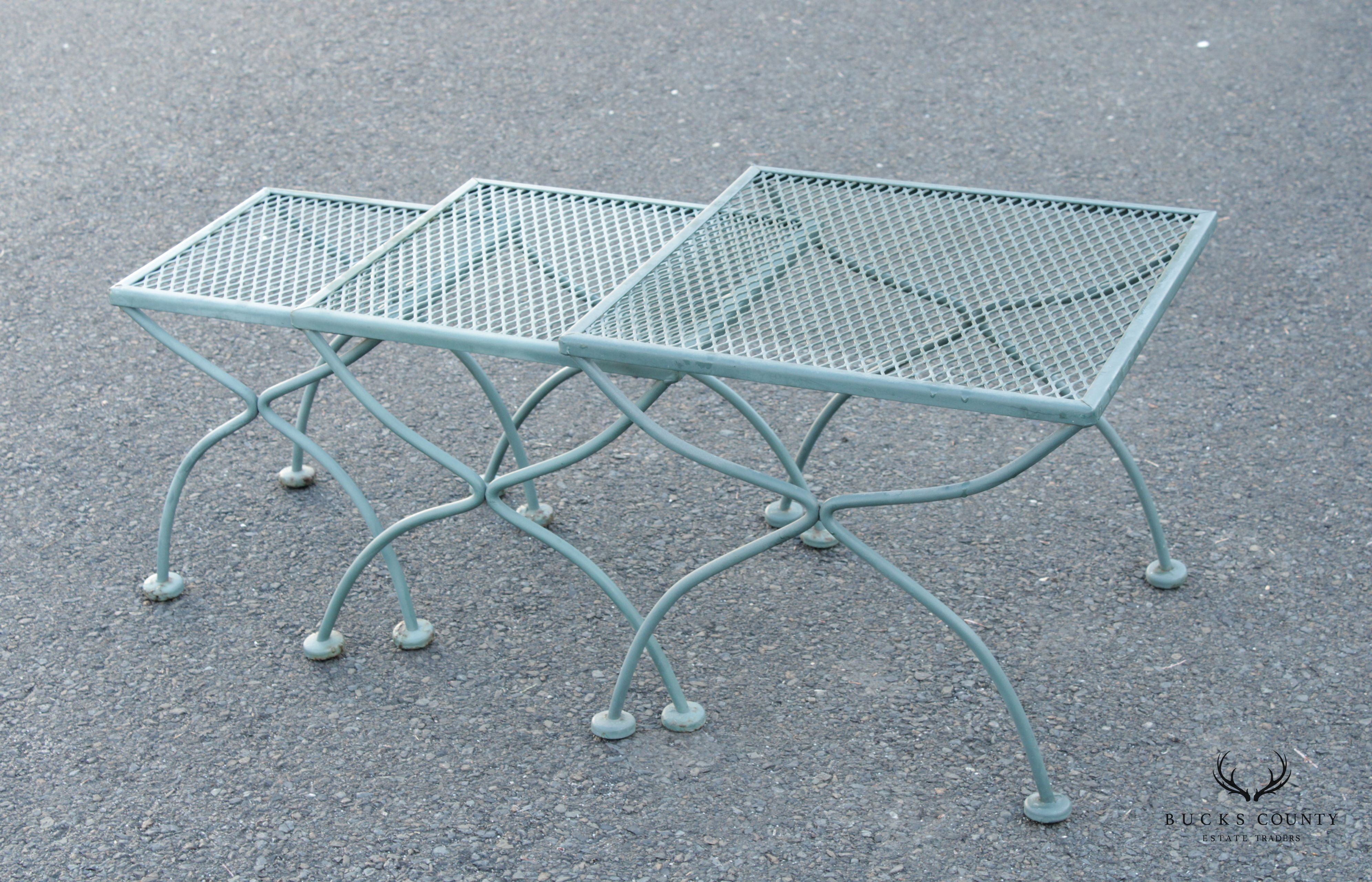 Mid Century Vintage Set Wrought Iron Patio Nesting Tables