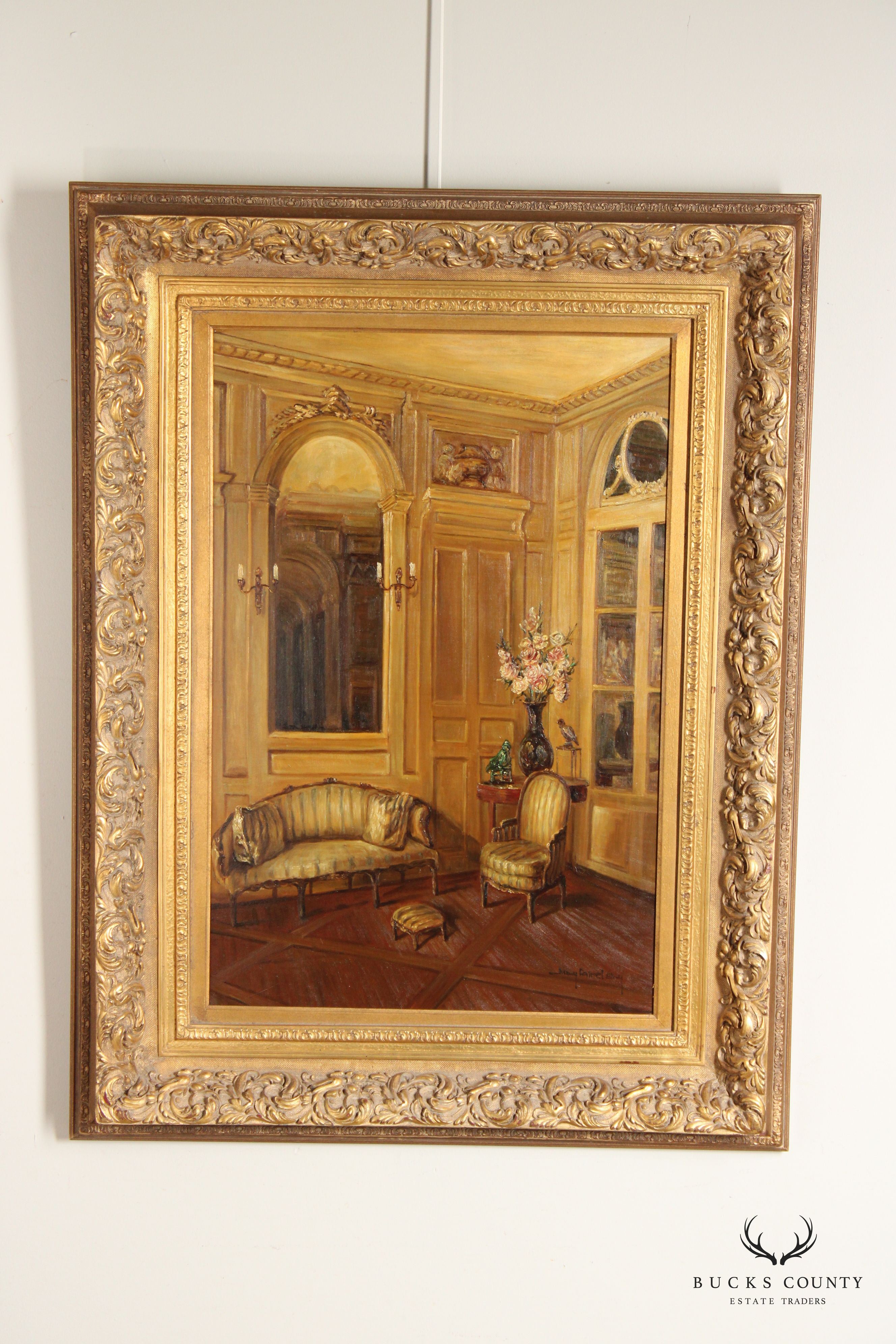 20th C. French Interior Scene Original Oil Painting, by Judy Fairledy