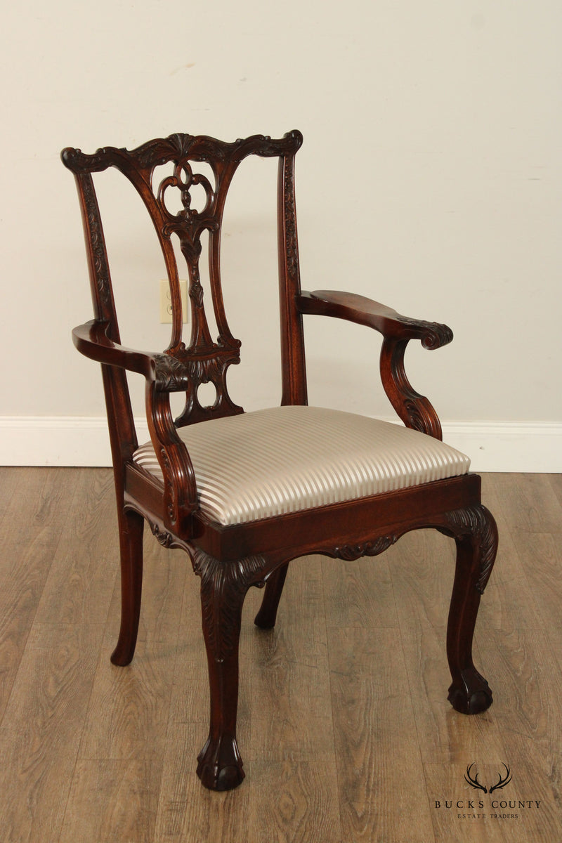 Bevan Funnell Reprodux Chippendale Style Set of Eight Carved Mahogany Dining Chairs