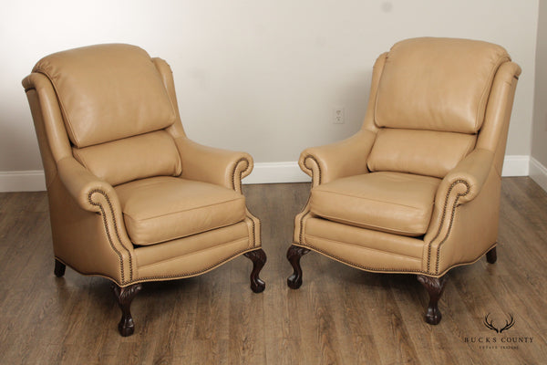 Hancock and Moore Chippendale Style Pair of Leather Lounge Chairs