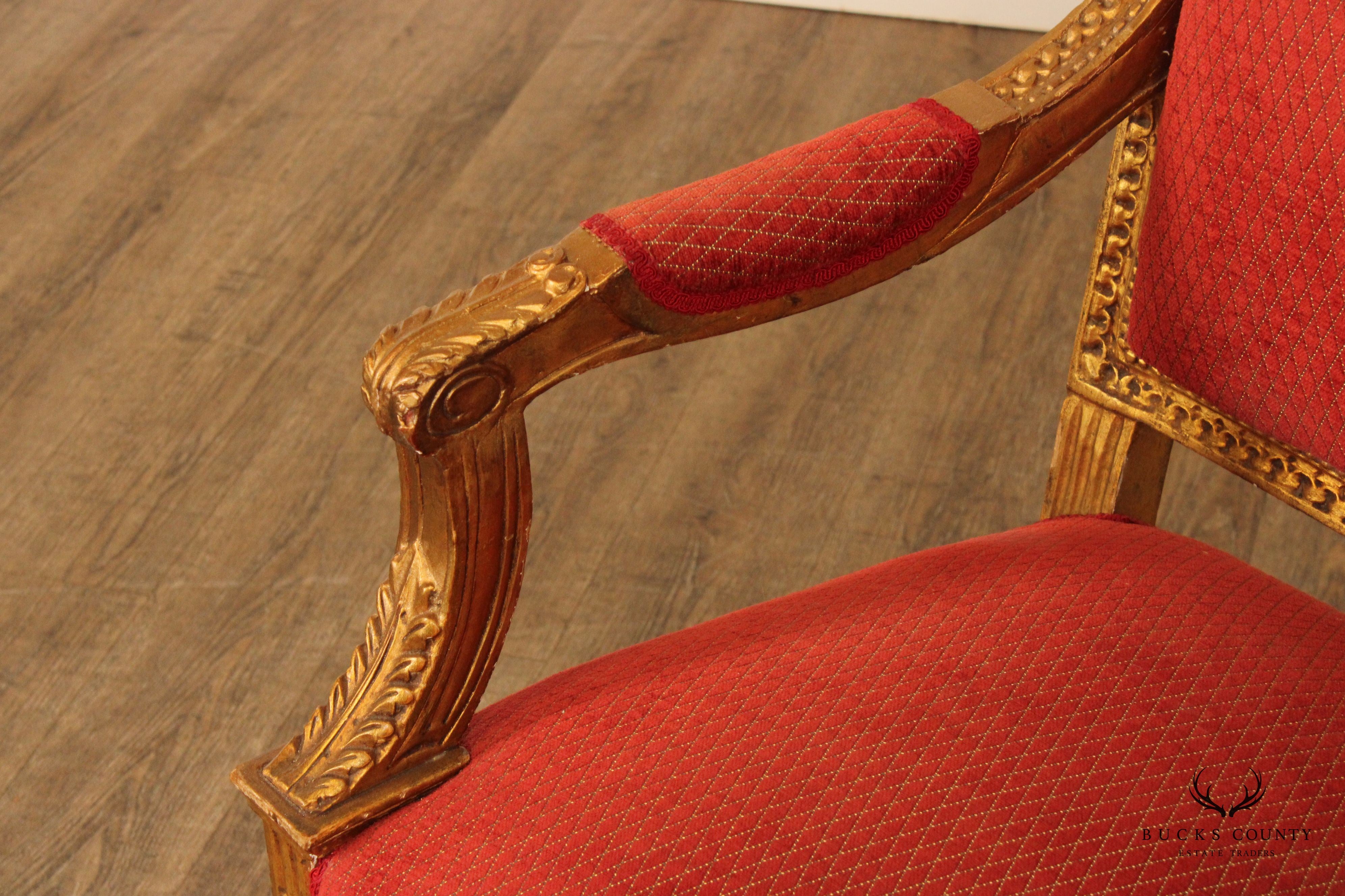 French Louis XVI Giltwood Fauteuil Armchair