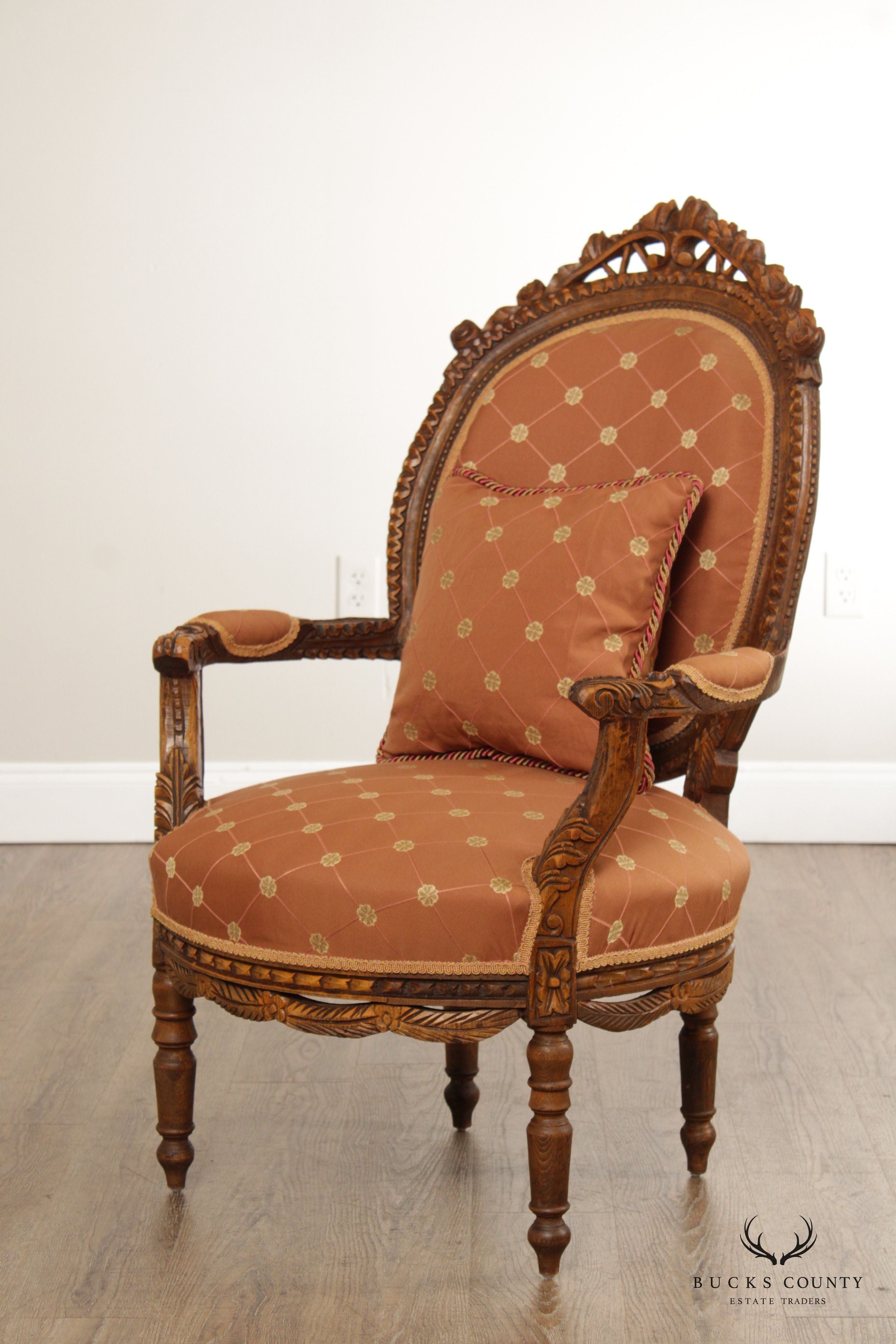 French Louis XVI Victorian Style Carved  Armchair