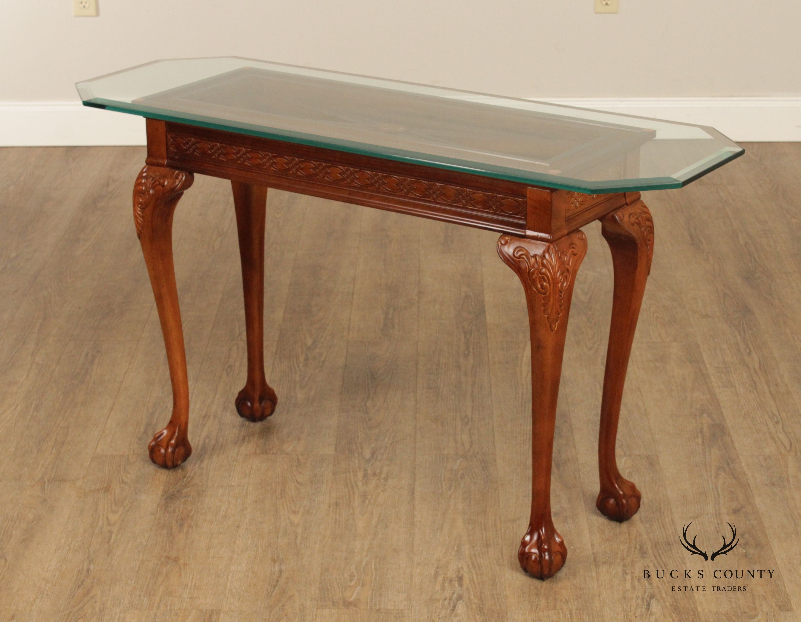 Chippendale Style Glass Top Console Table