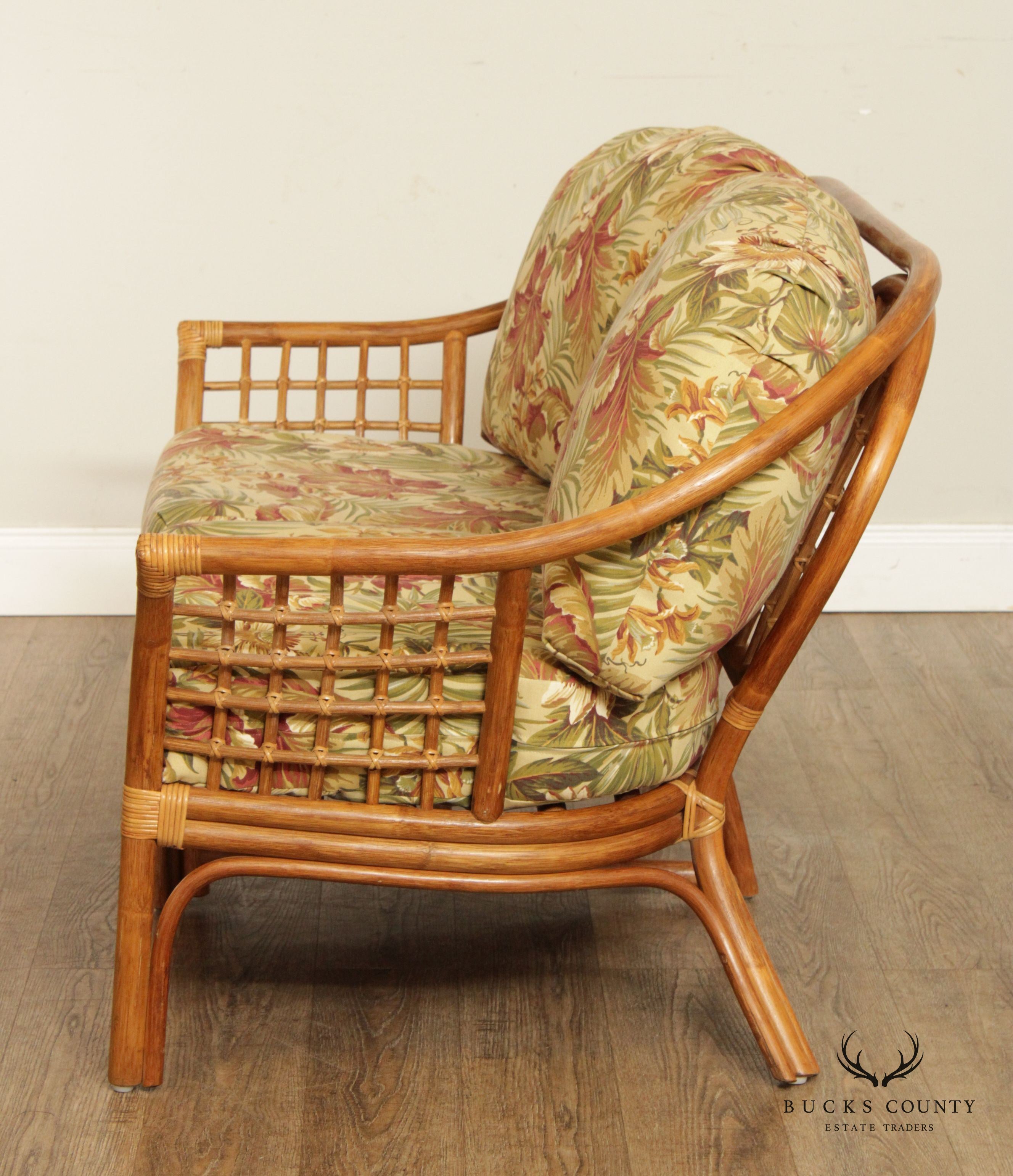 Mid Century Pair Bentwood Rattan Loveseats with Custom Cushions