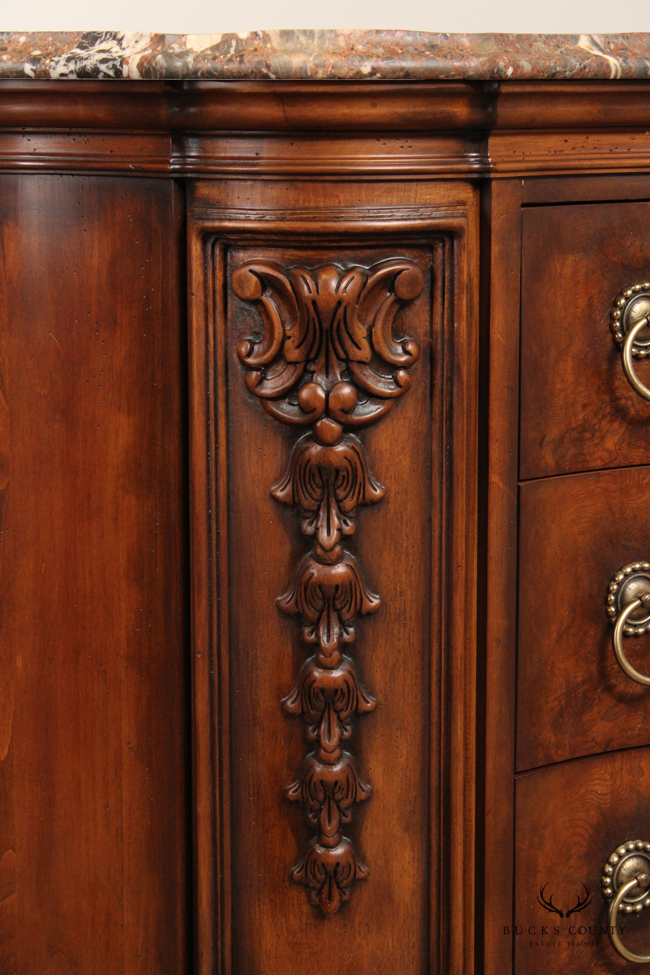 Henredon Tuscan Style Burl Walnut Marble Top Commode