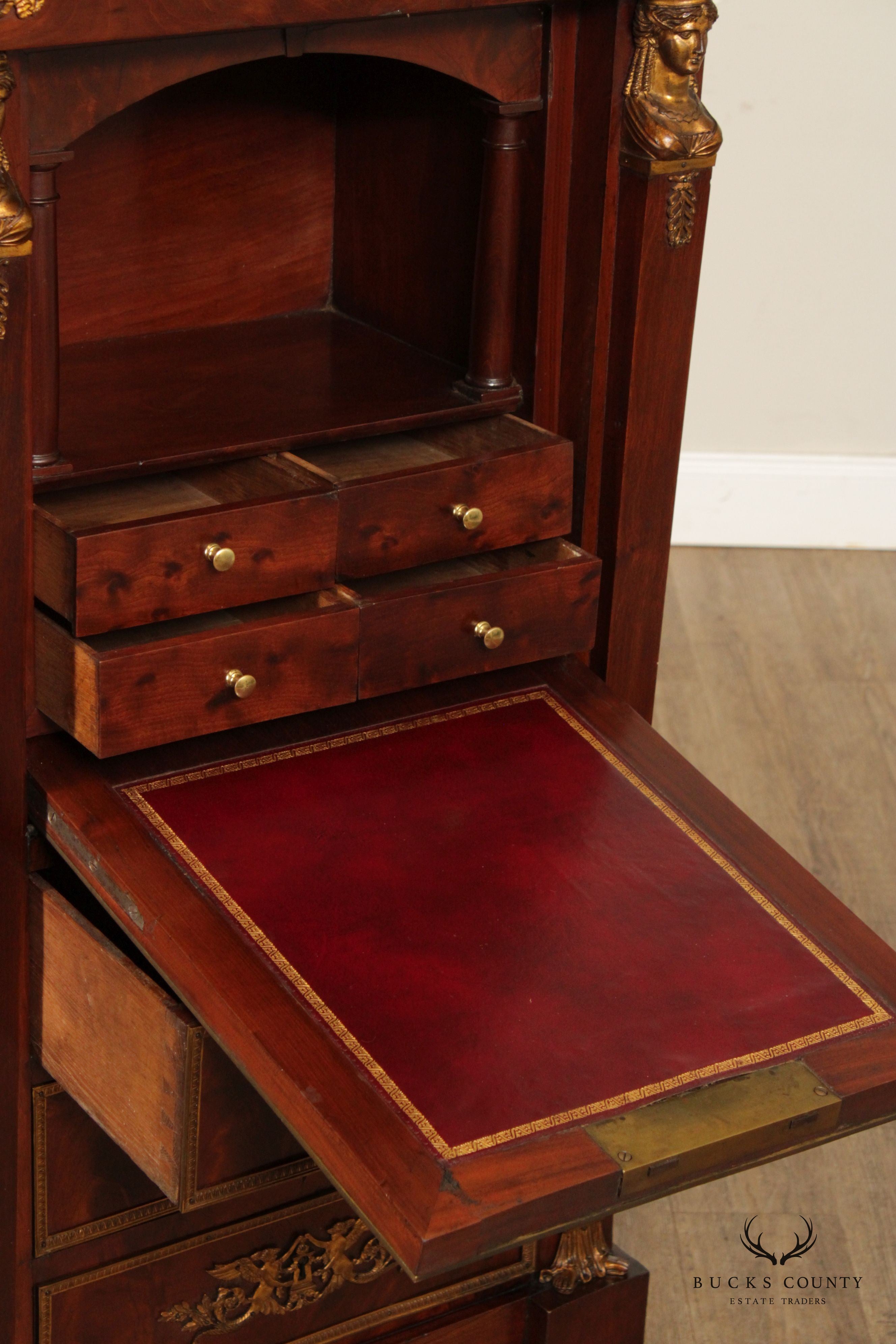 French Empire Style Gilt Bronze Mounted Mahogany Secretaire a Abattant