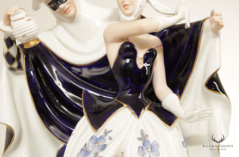 Royal Dux Bohemia Porcelain Harlequin and Columbine 'Masquerade' Figurine