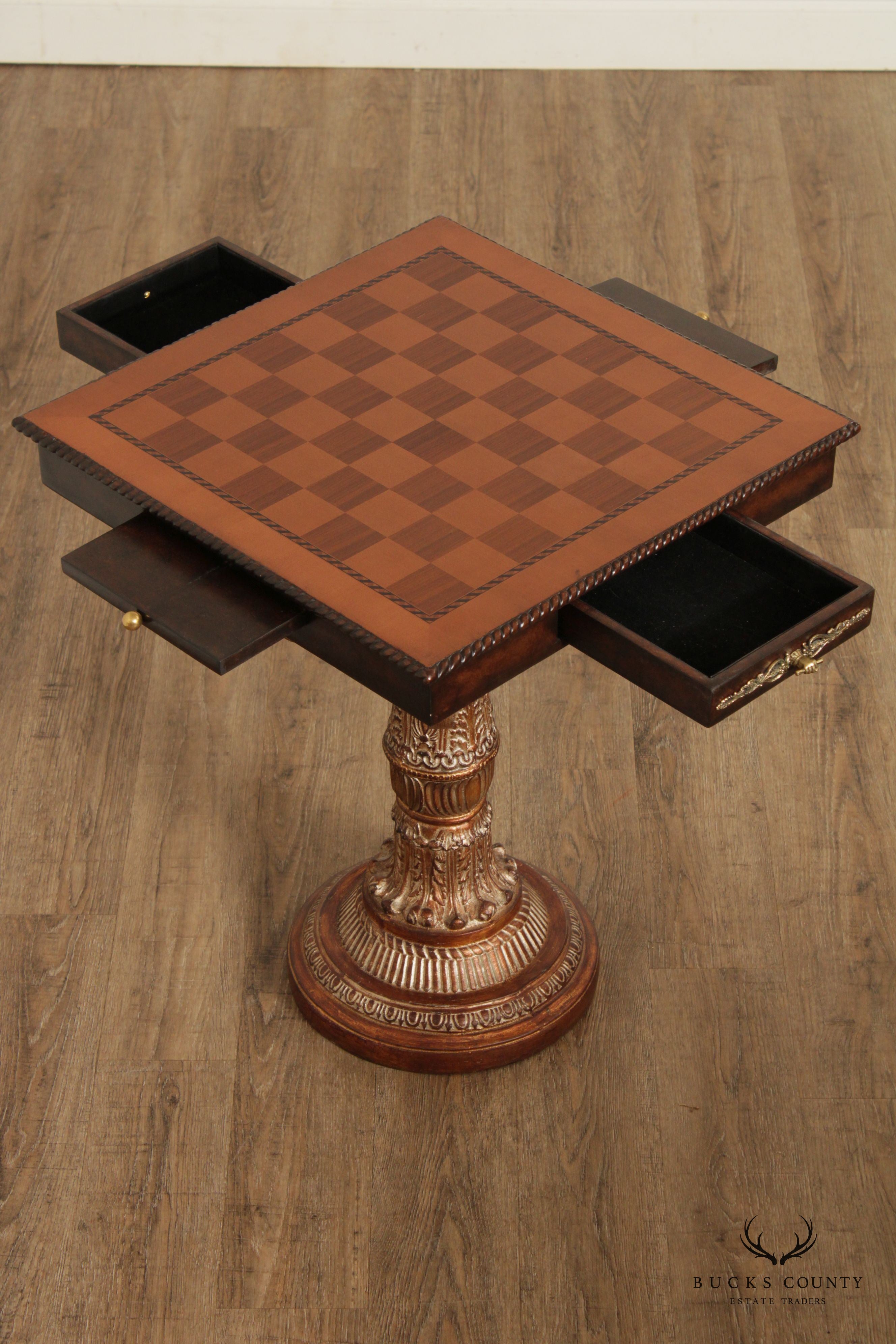 Neoclassical Style Carved Gilt Pedestal Base Chess Game Table