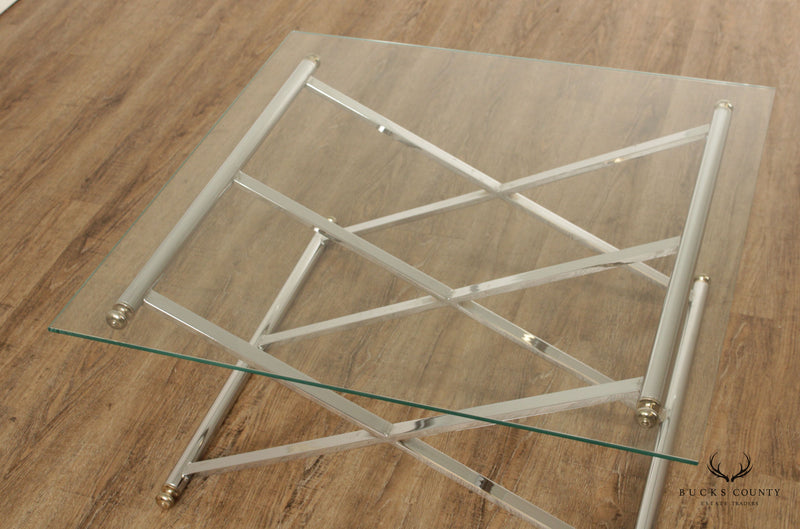 Contemporary Glass Top Chrome X-Base Cocktail Table