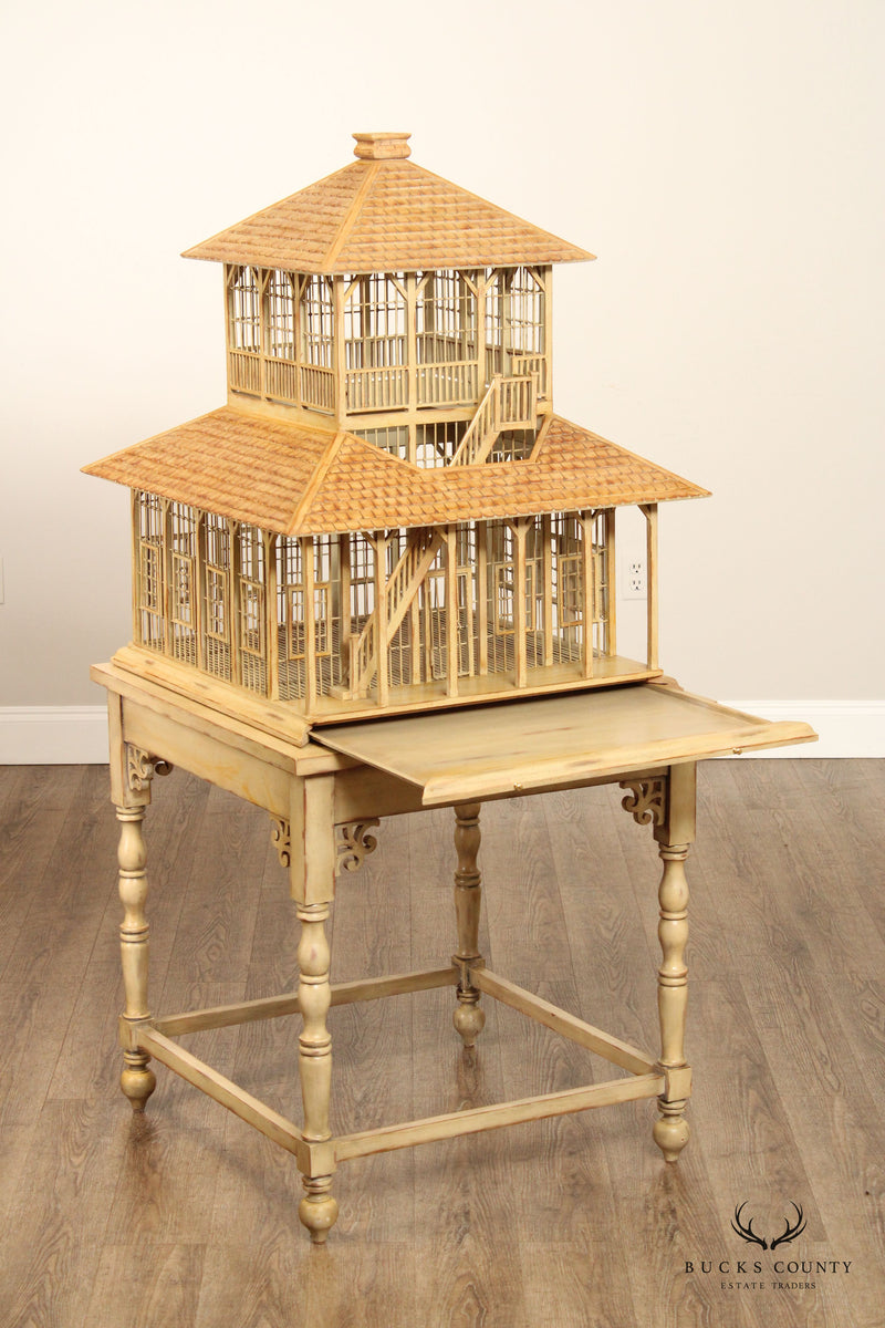 Victorian Style Two-Piece Wooden Bird House on Stand