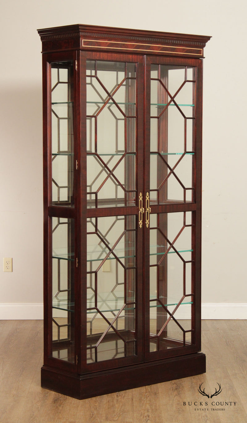 Stickley Chippendale Lighted Mahogany Two-Door Curio Display Cabinet
